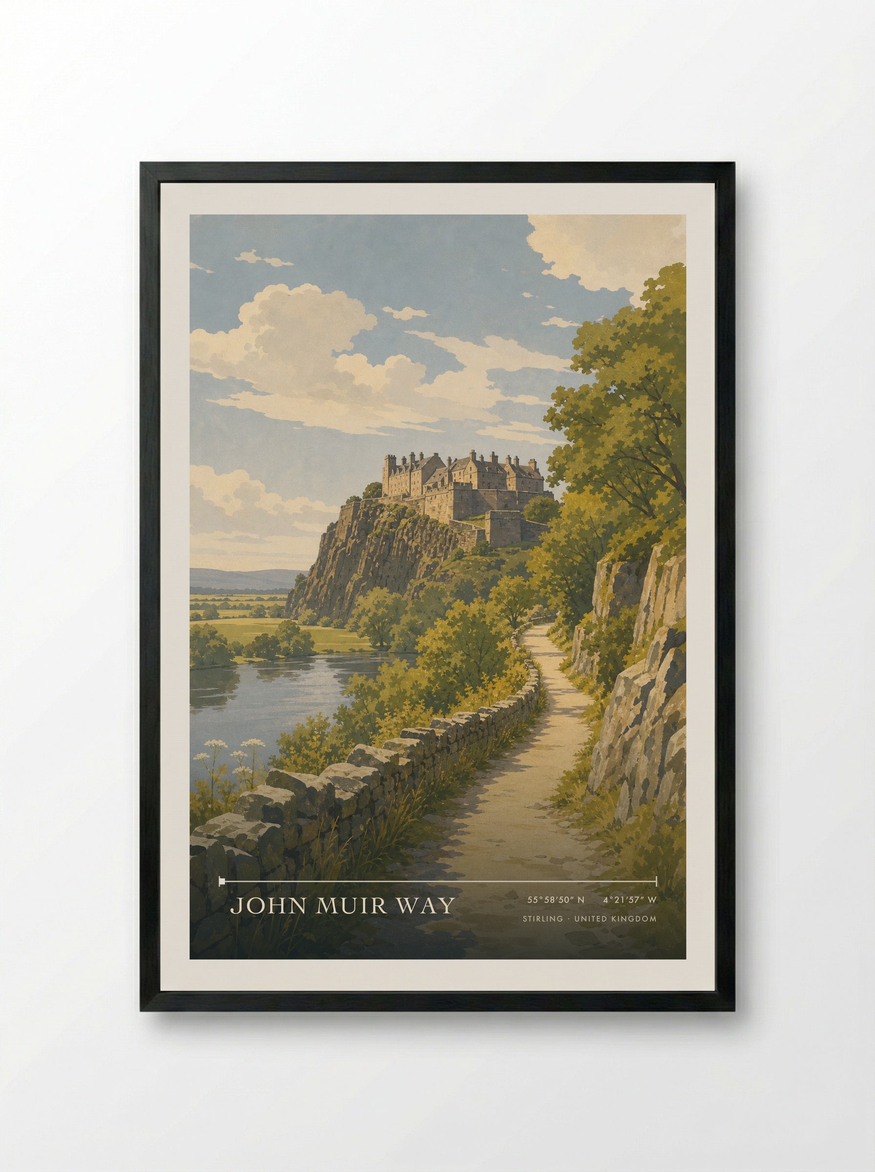 John Muir Way Stirling United Kingdom Travel Poster - Framed Print Black