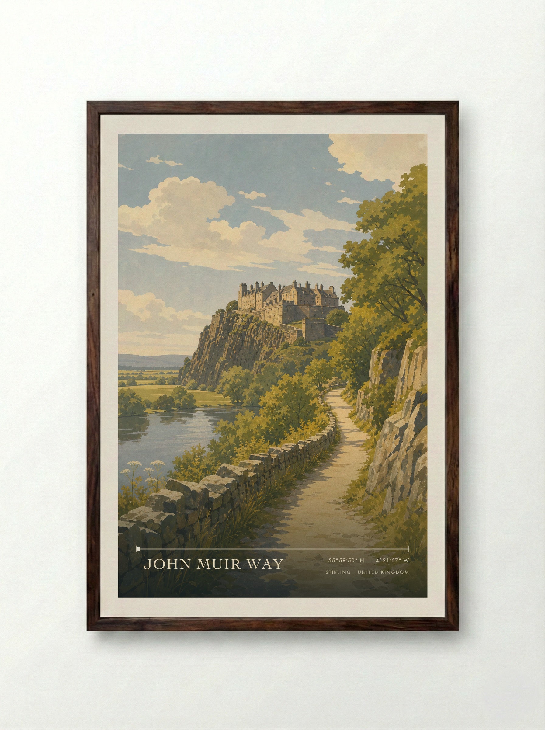 John Muir Way Stirling United Kingdom Travel Poster - Framed Print Dark Wood
