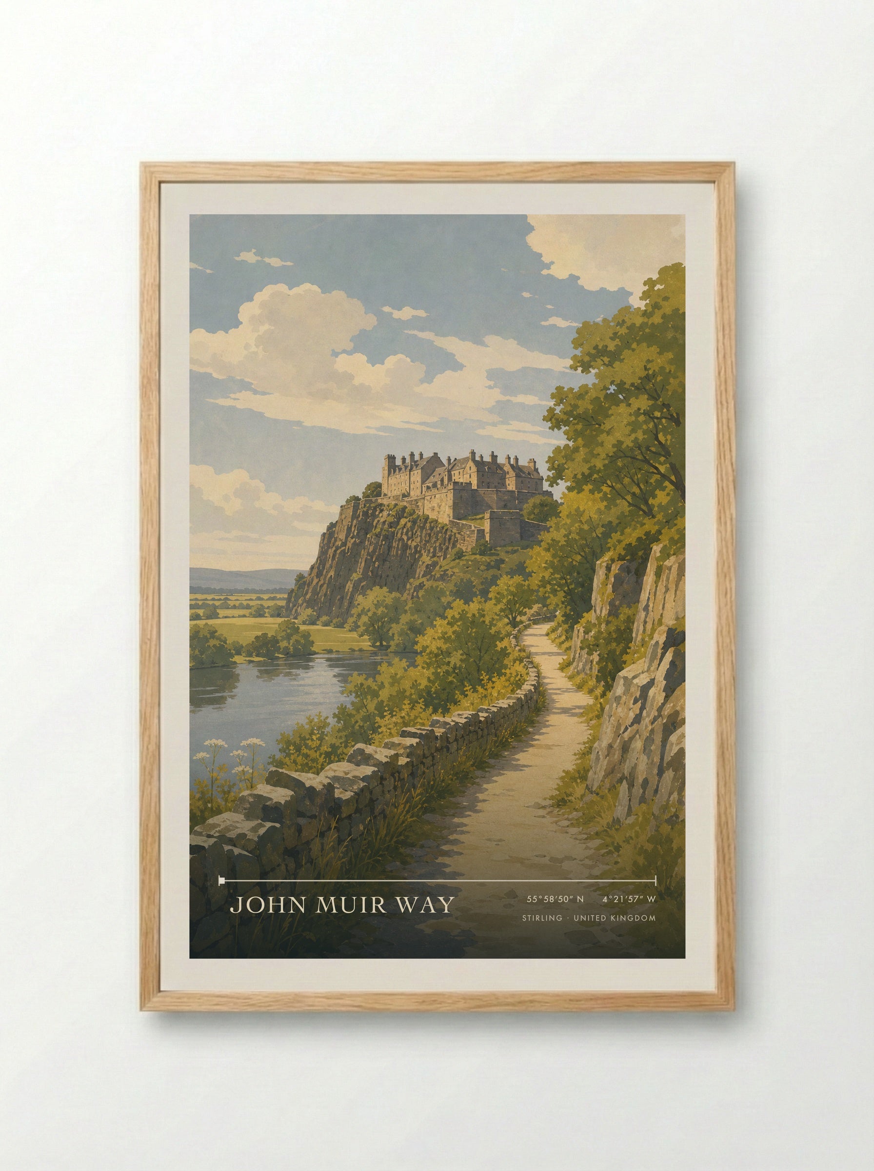 John Muir Way Stirling United Kingdom Travel Poster - Framed Print Wood