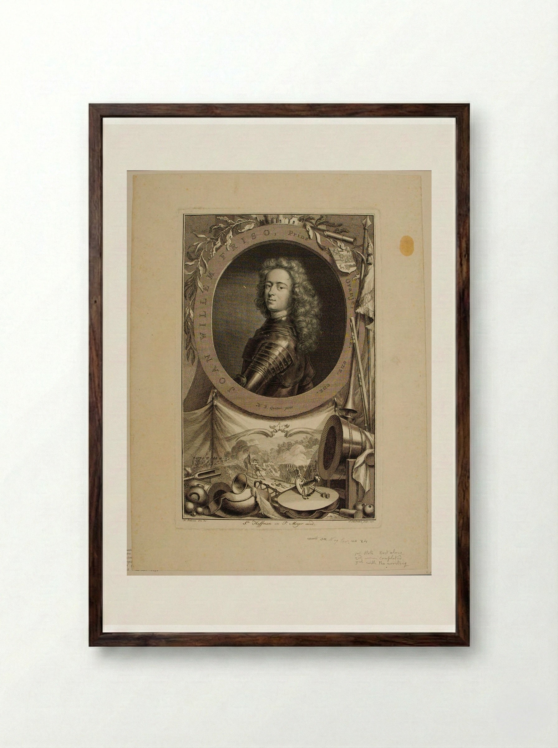 John William Friso, Prince of Orange and Nassau - Jacobus Houbraken - Framed Print Dark Wood