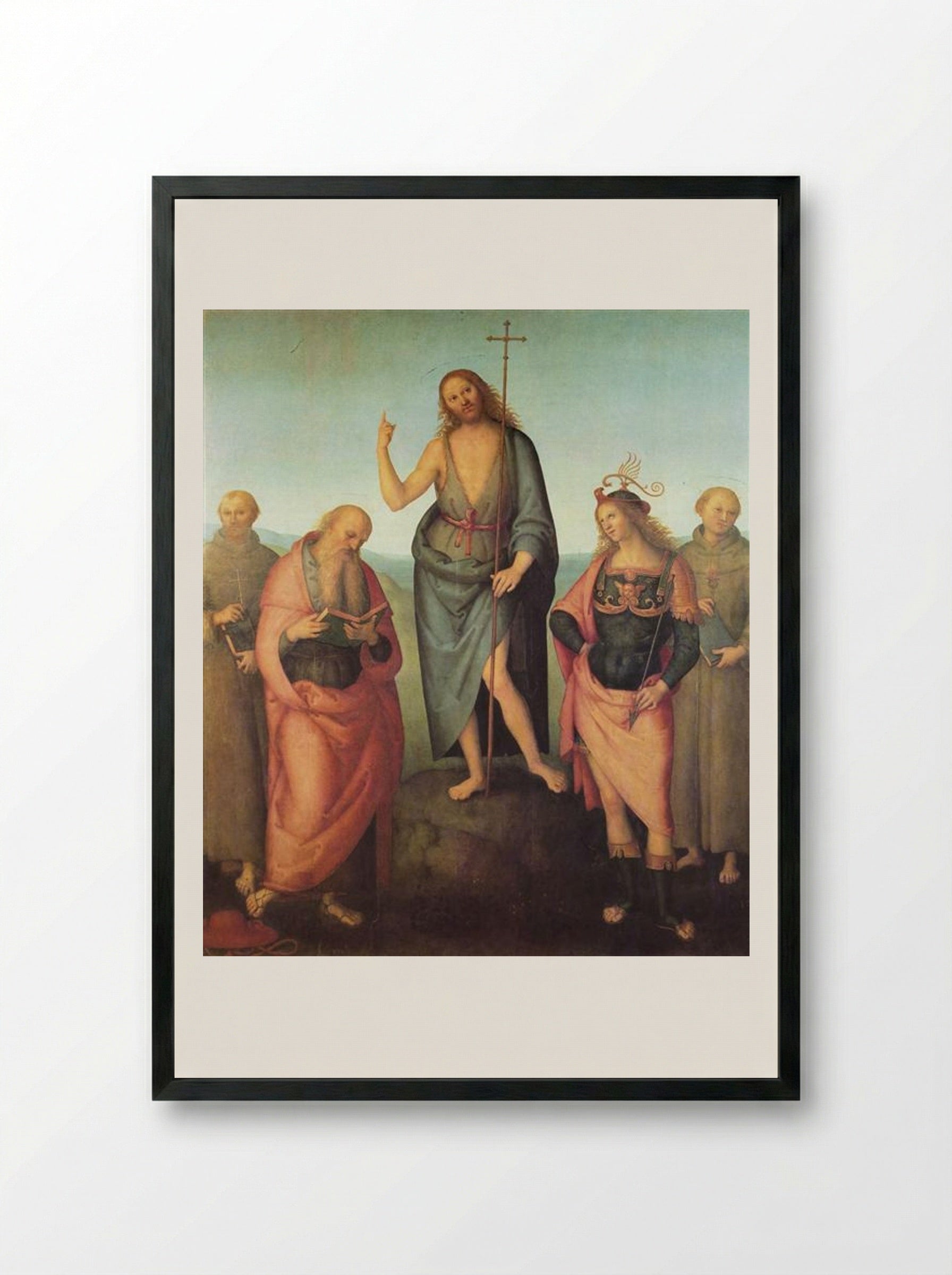 John the Baptist and Four Saints - Pietro Perugino - Framed Print Black