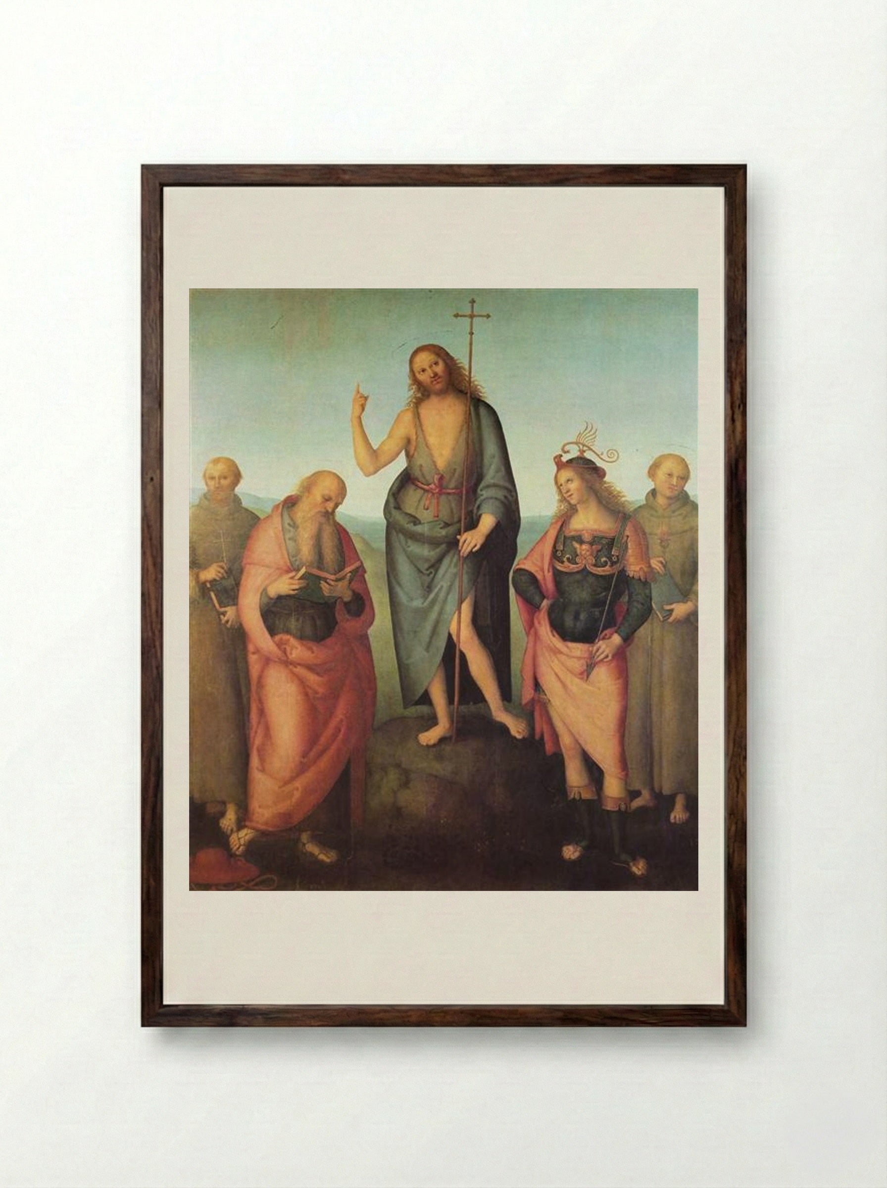 John the Baptist and Four Saints - Pietro Perugino - Framed Print Dark Wood