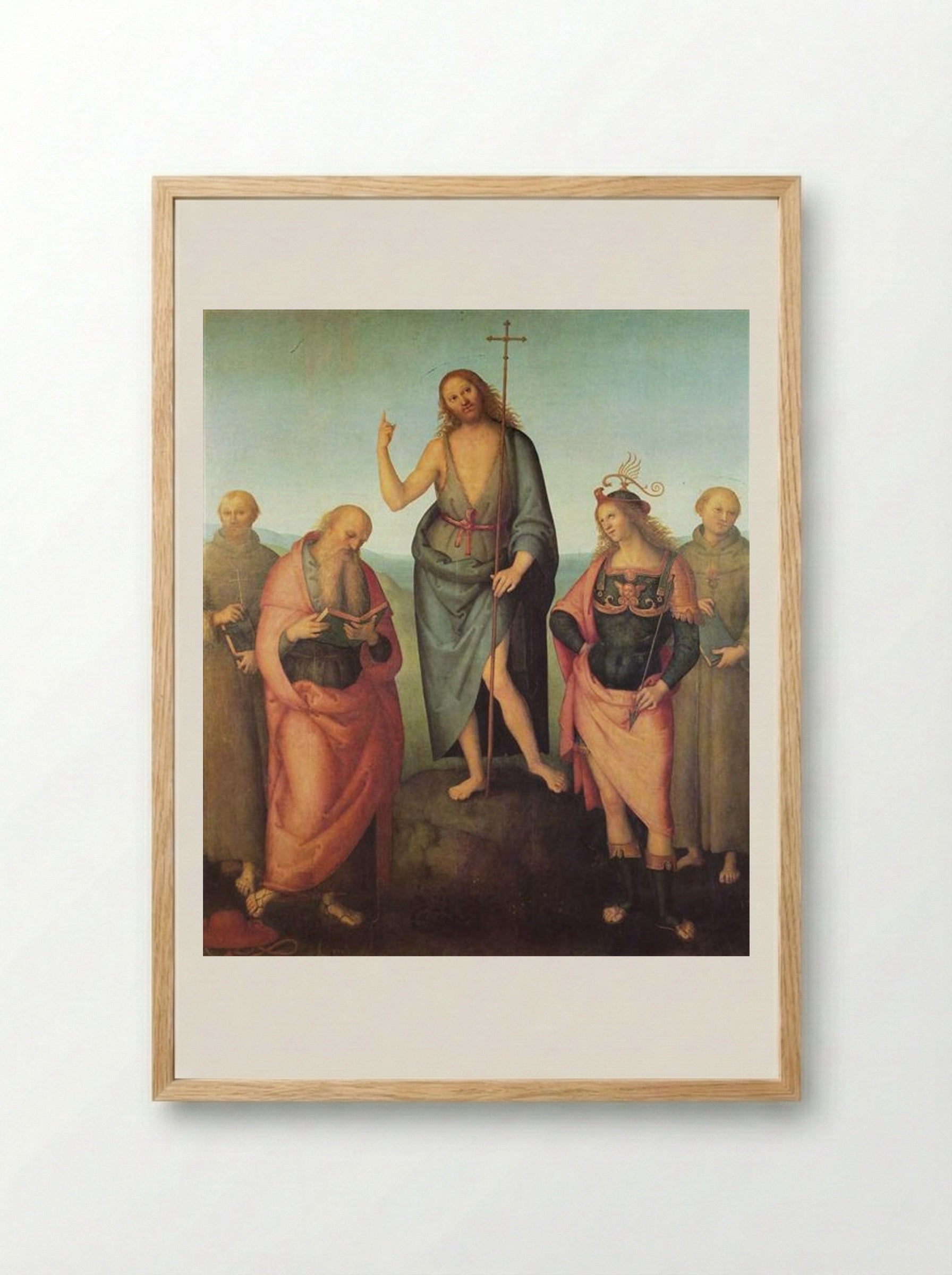 John the Baptist and Four Saints - Pietro Perugino - Framed Print Wood