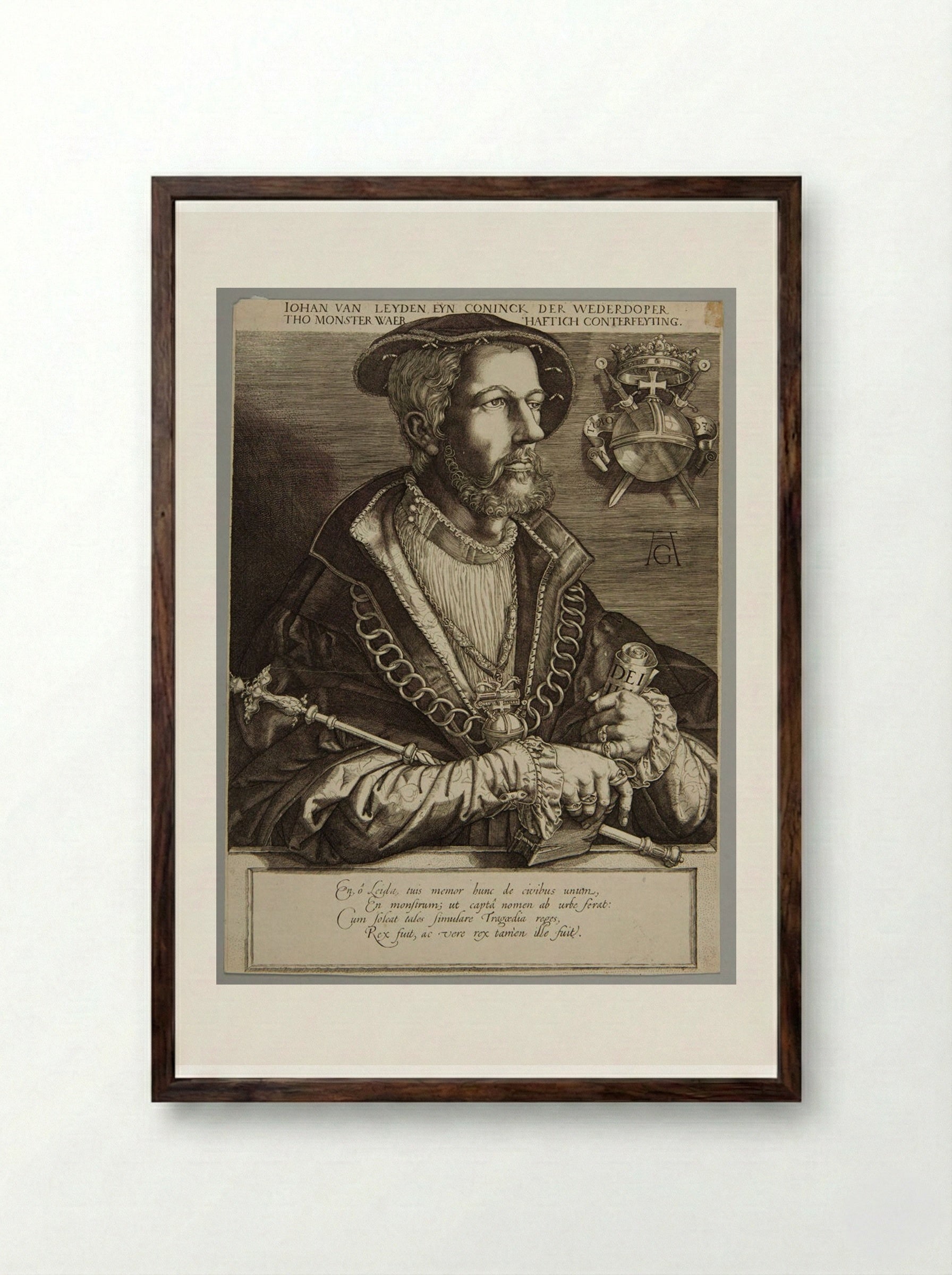 John van Leyden, King of the Anabaptists - Jan Harmensz. Muller - Framed Print Dark Wood