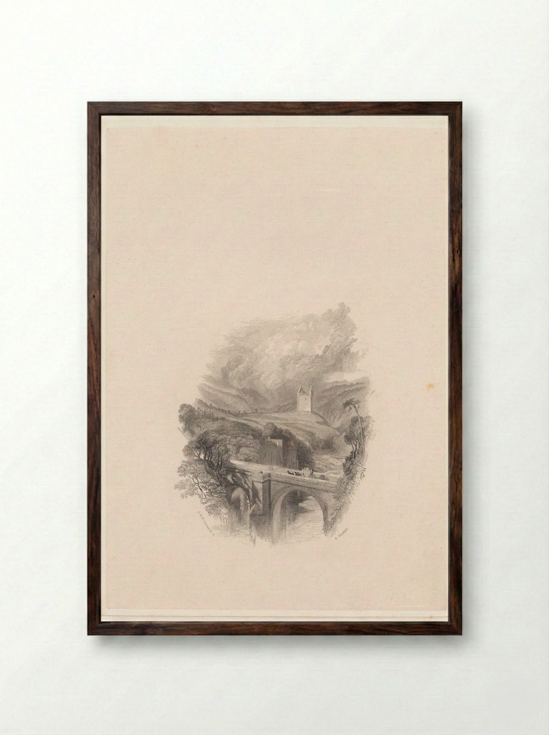 Johnnie Armstrong's Tower - Edward Goodall - Framed Print Dark Wood