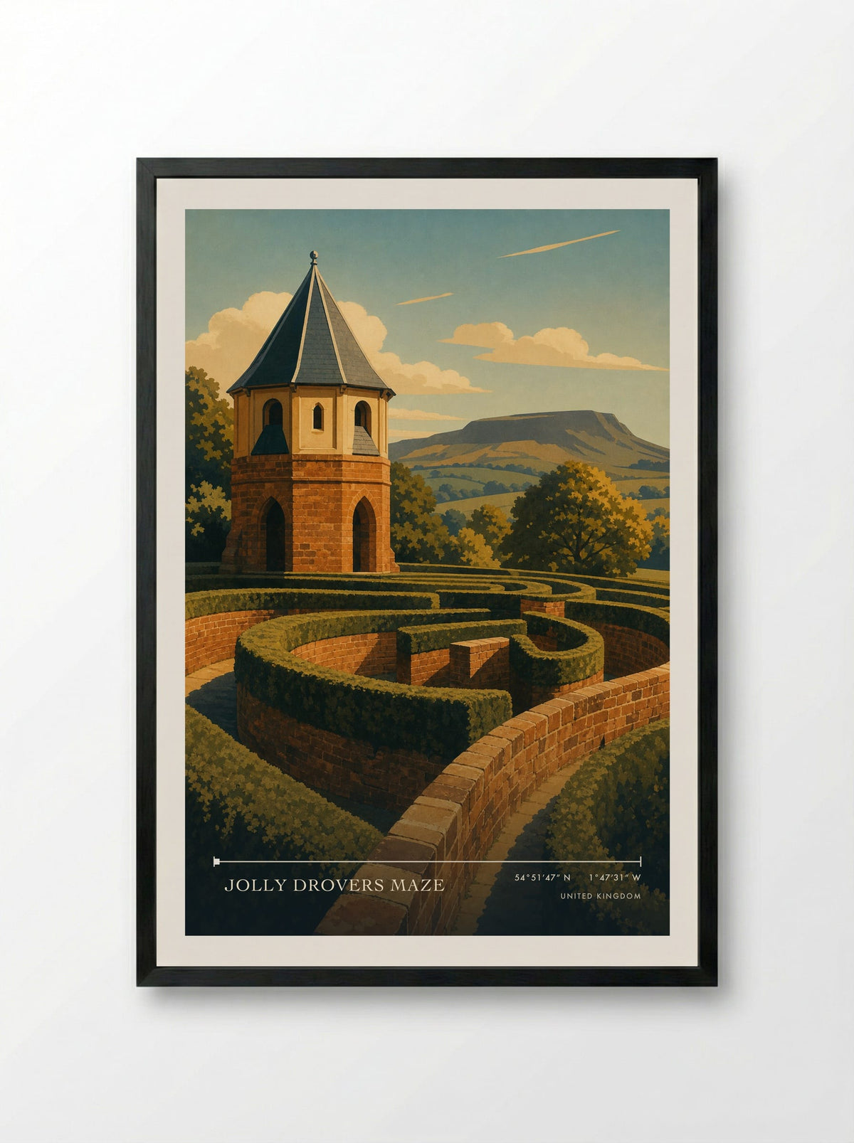 Jolly Drovers Maze | Travel Poster - Framed Print Black