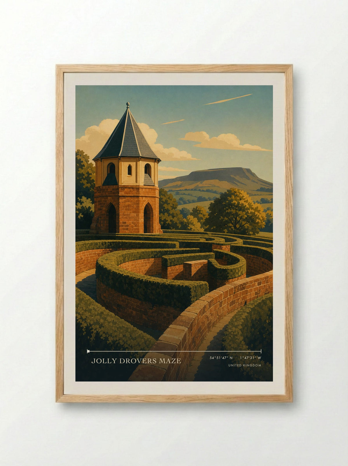Jolly Drovers Maze | Travel Poster - Framed Print Wood