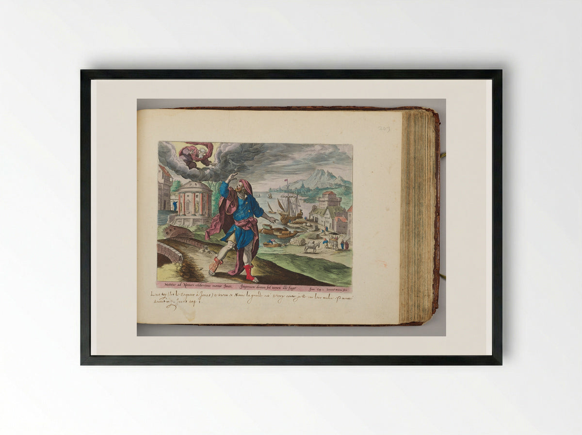 Jonah Fleeing the Presence of the Lord - Hieronymus Wierix - Framed Print Black