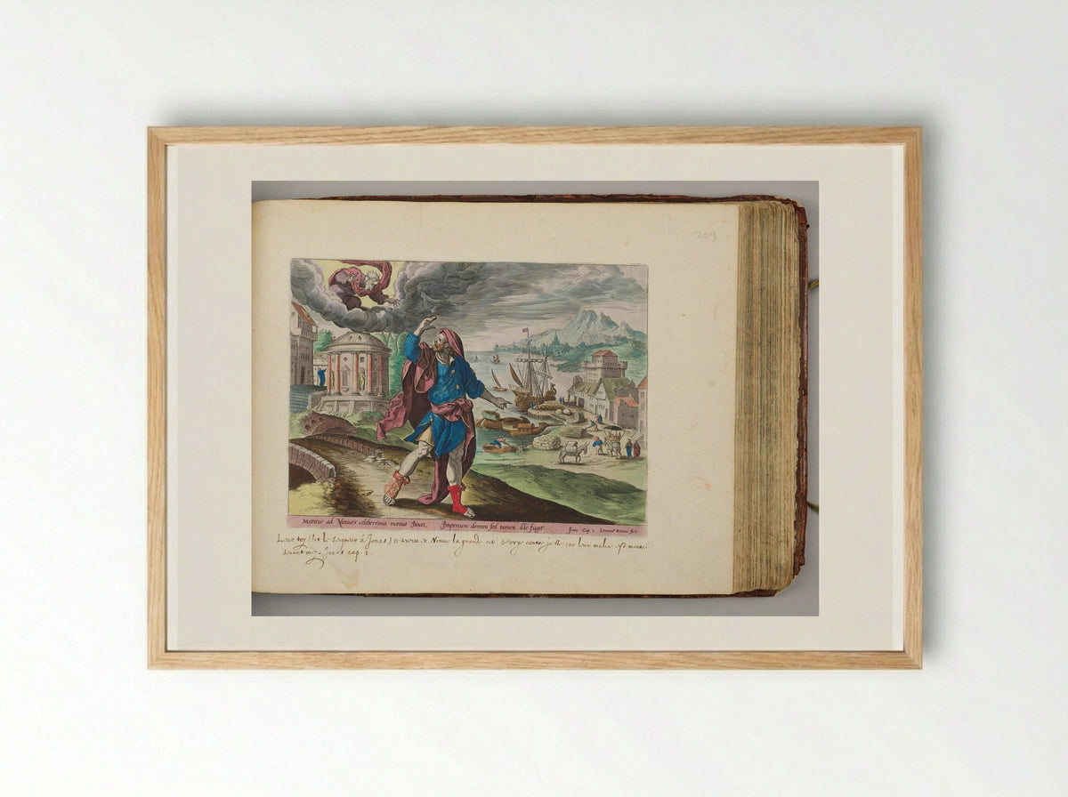 Jonah Fleeing the Presence of the Lord - Hieronymus Wierix - Framed Print Wood