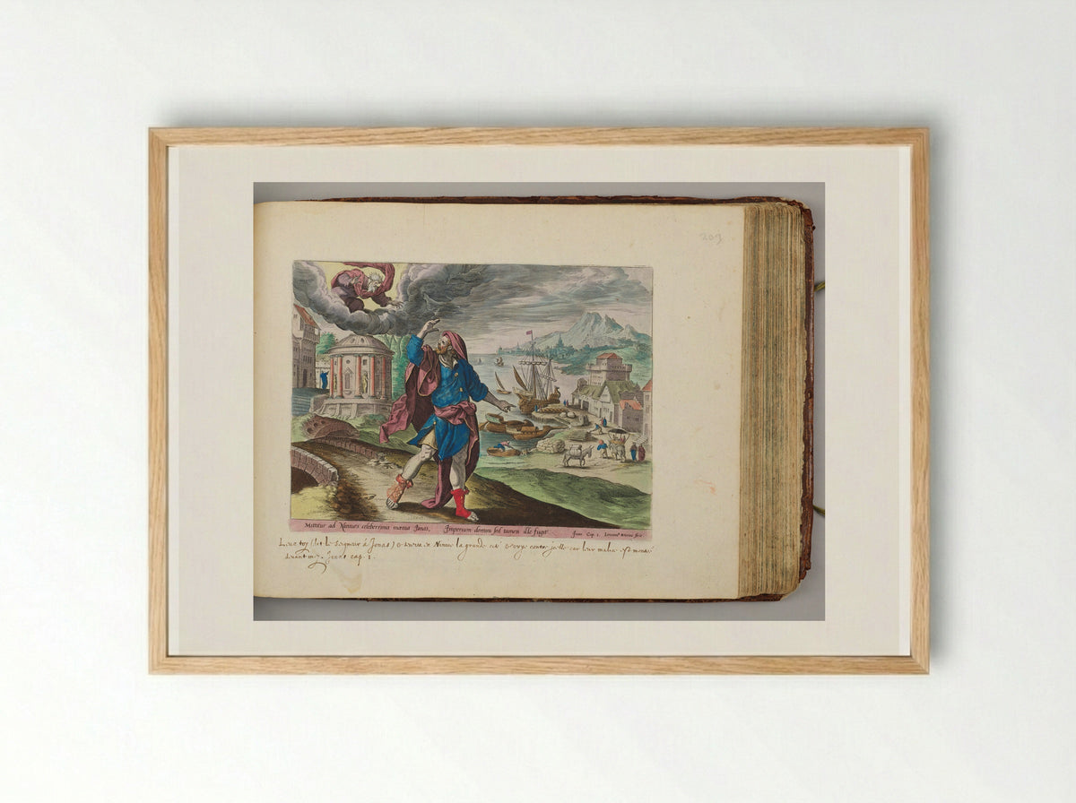 Jonah Fleeing the Presence of the Lord - Hieronymus Wierix - Framed Print Wood