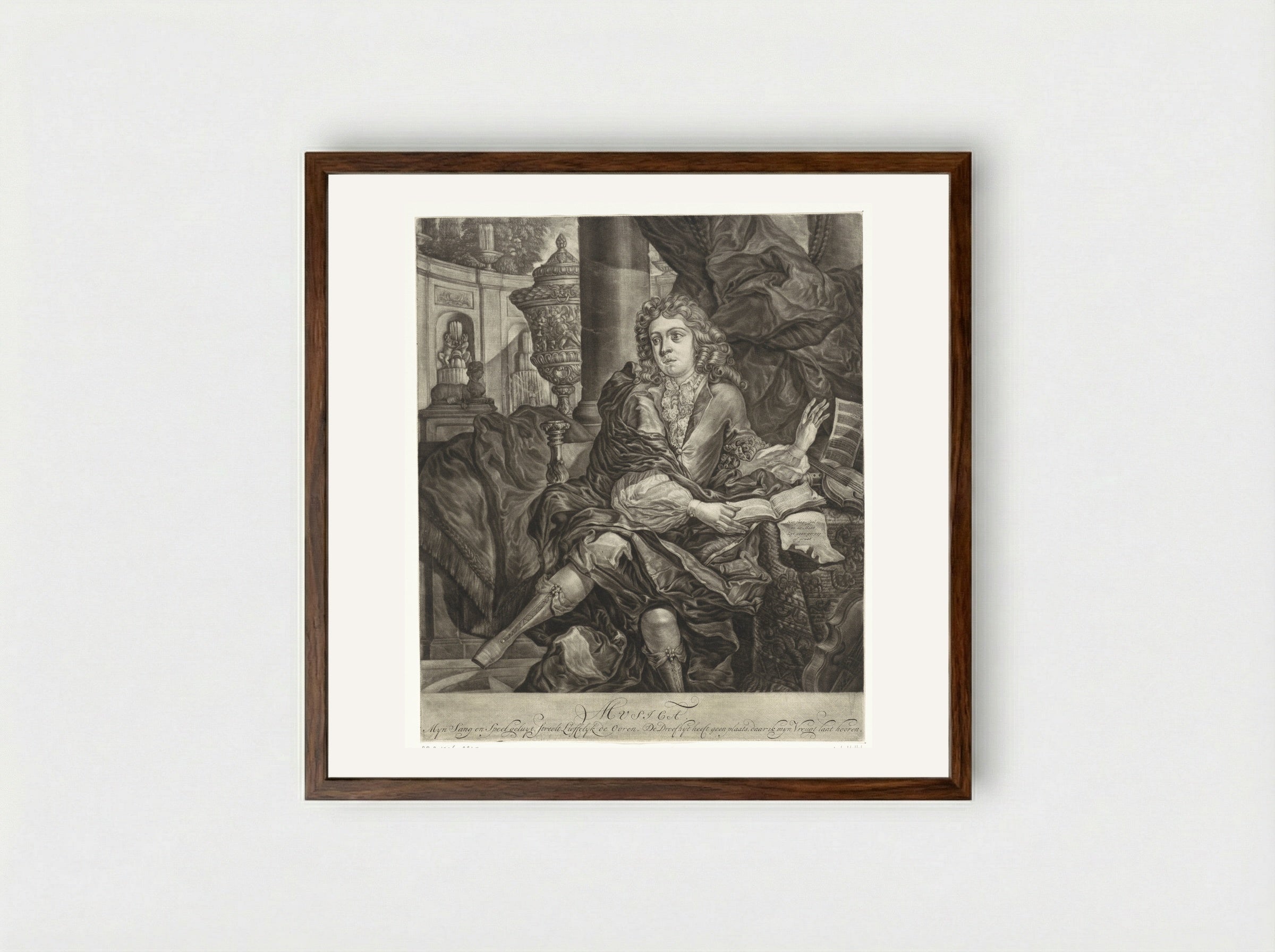 Jonge man met muziekinstrumenten - Arnoud van Halen - Framed Print Dark Wood