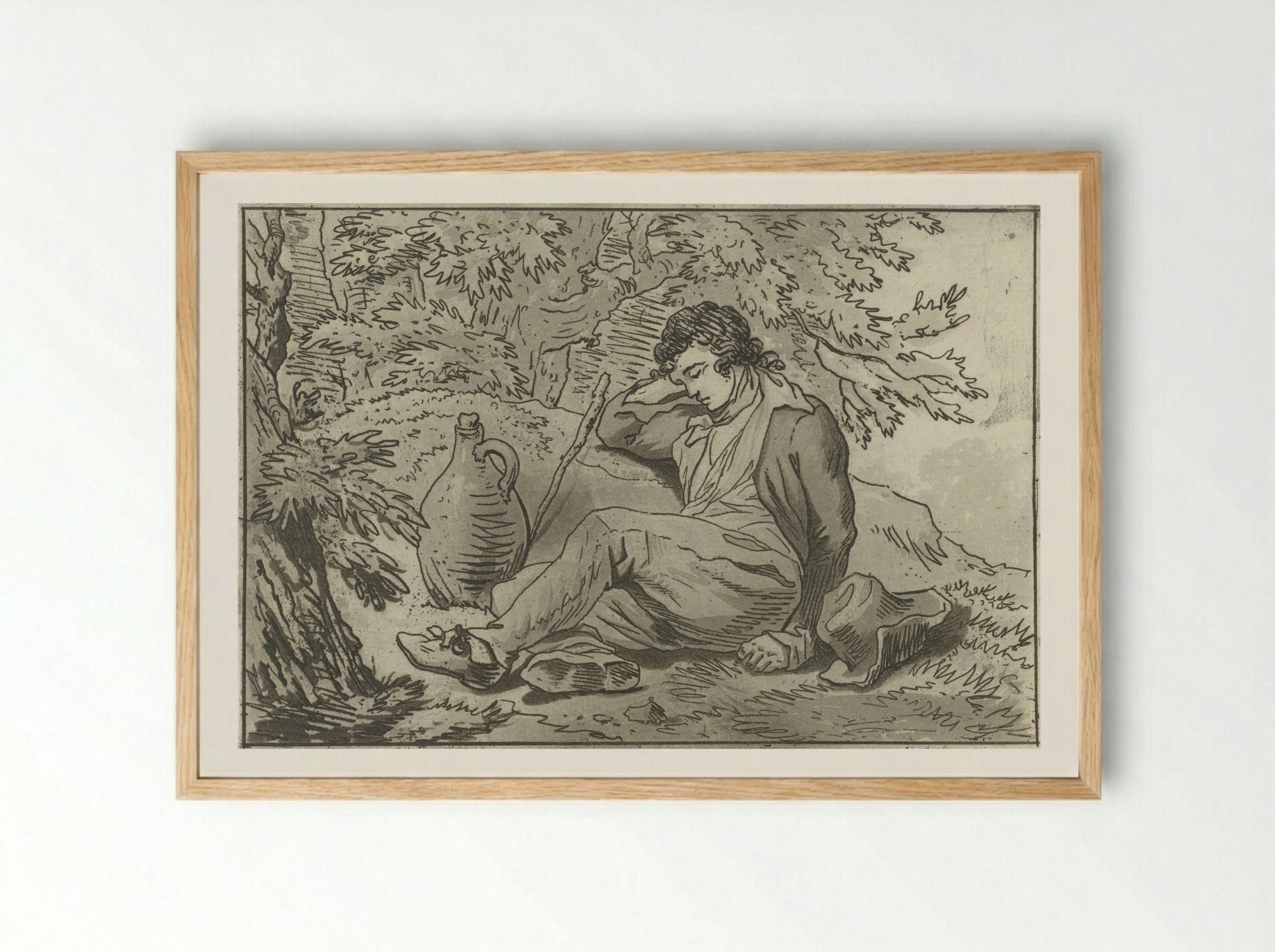 Jonge man zittend naast een kruik - Jacob Ernst Marcus - Framed Print Wood