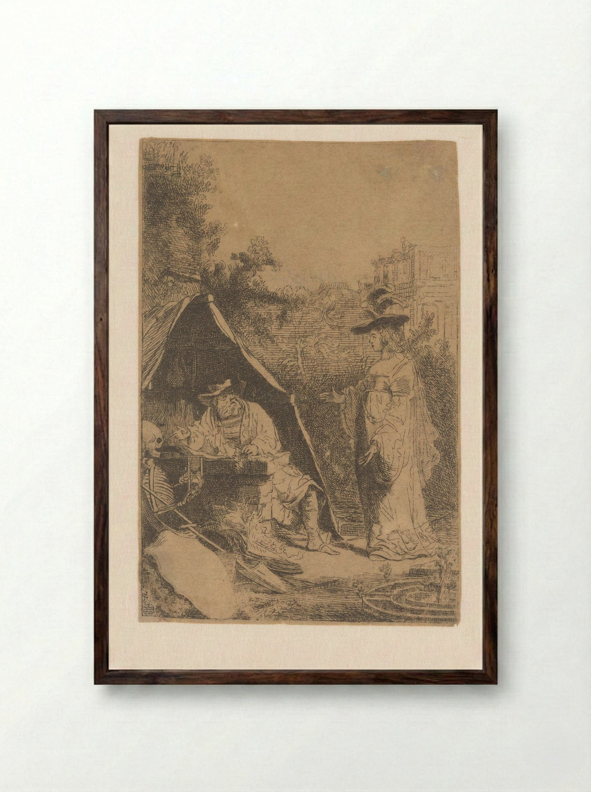Jonge vrouw en oude man met De Dood - James Hazard - Framed Print Dark Wood
