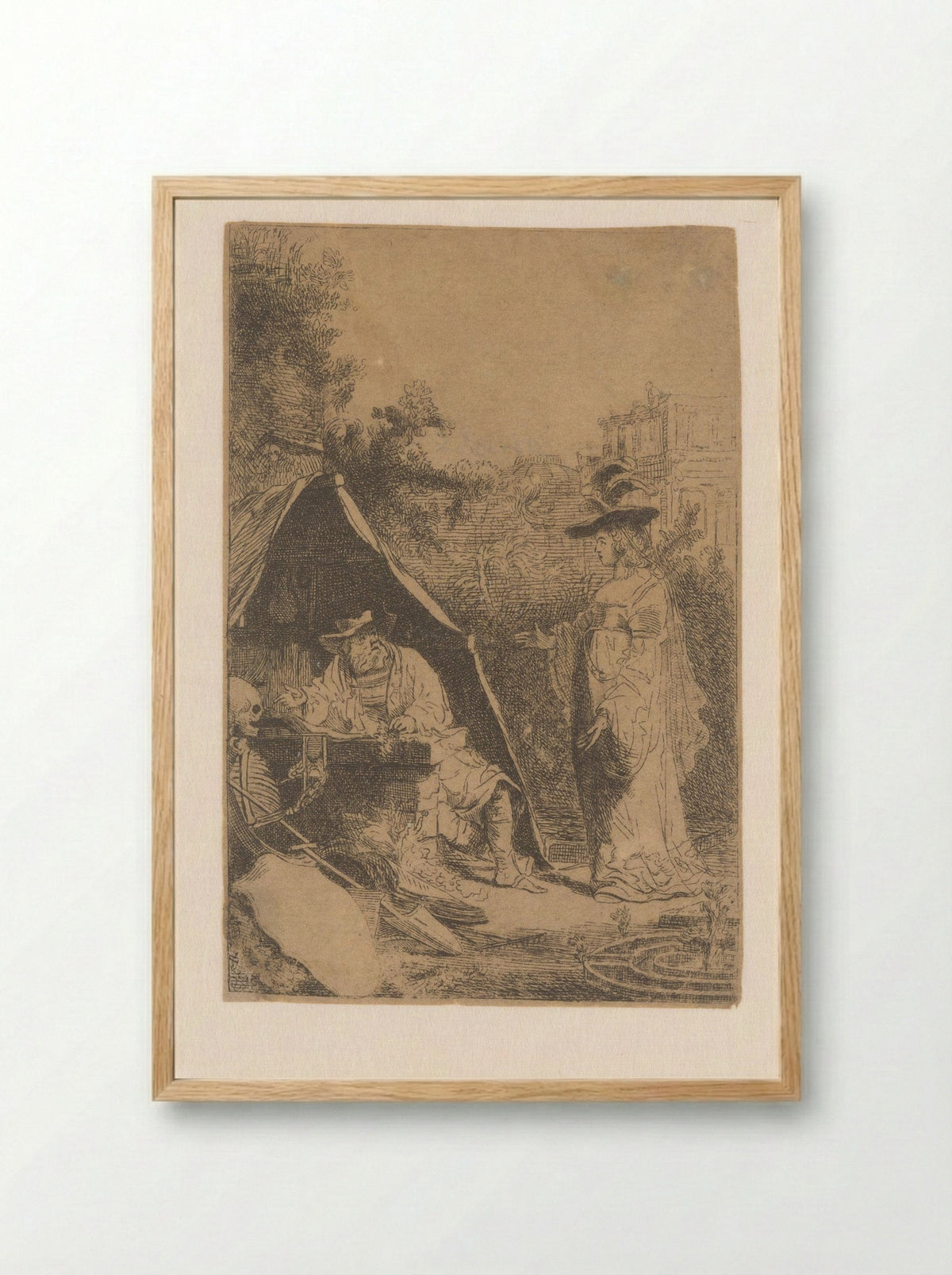 Jonge vrouw en oude man met De Dood - James Hazard - Framed Print Wood