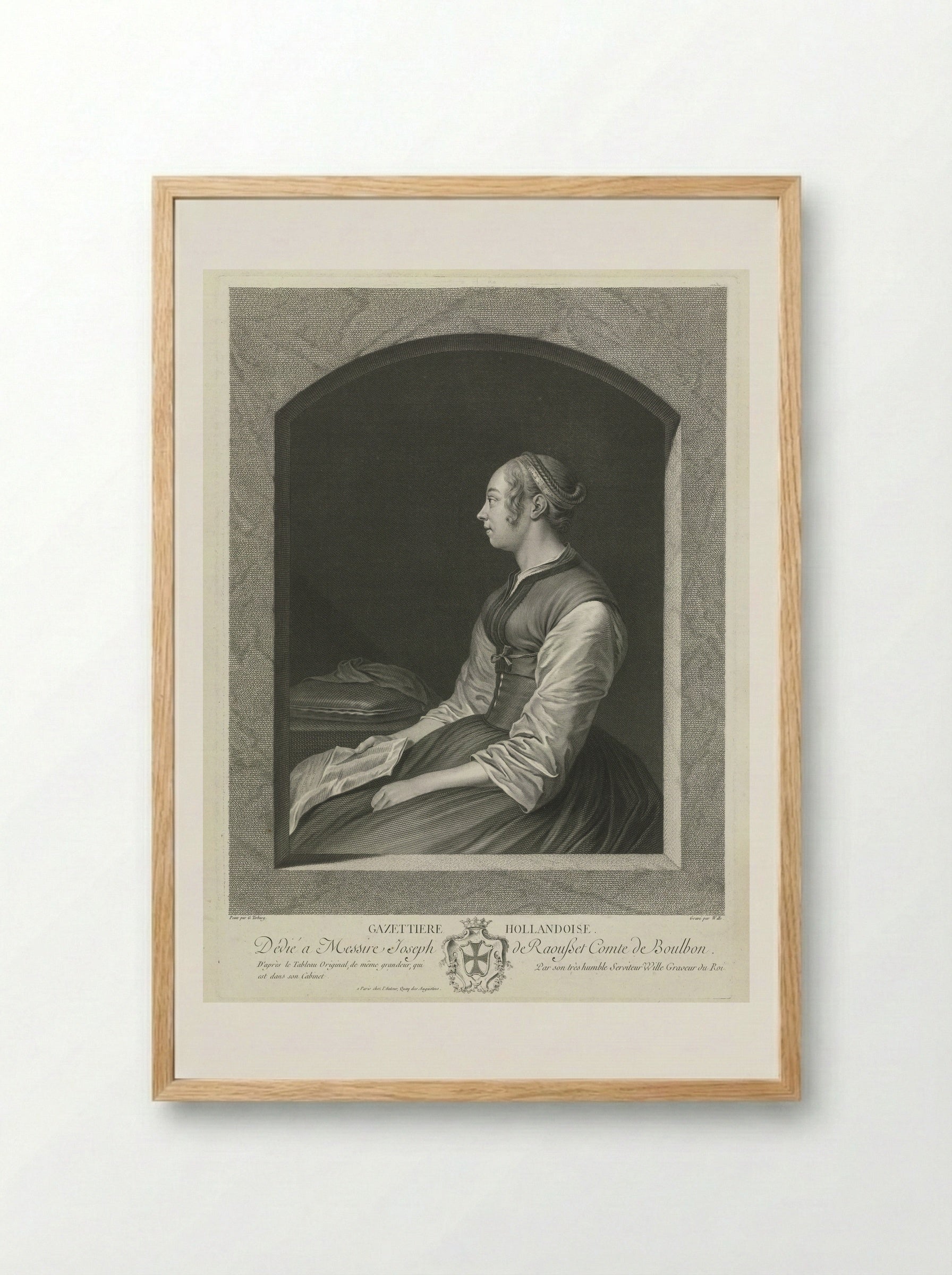 Jonge vrouw in bed met liefdespijn - Gesina ter Borch - Framed Print Wood