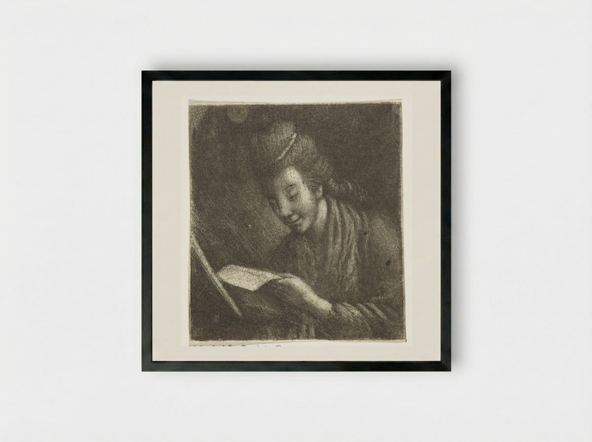 Jonge vrouw met bladmuziek - Theodorus de Roode - Framed Print Black