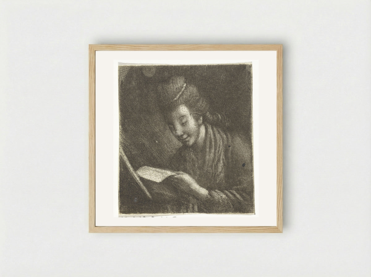 Jonge vrouw met bladmuziek - Theodorus de Roode - Framed Print Wood