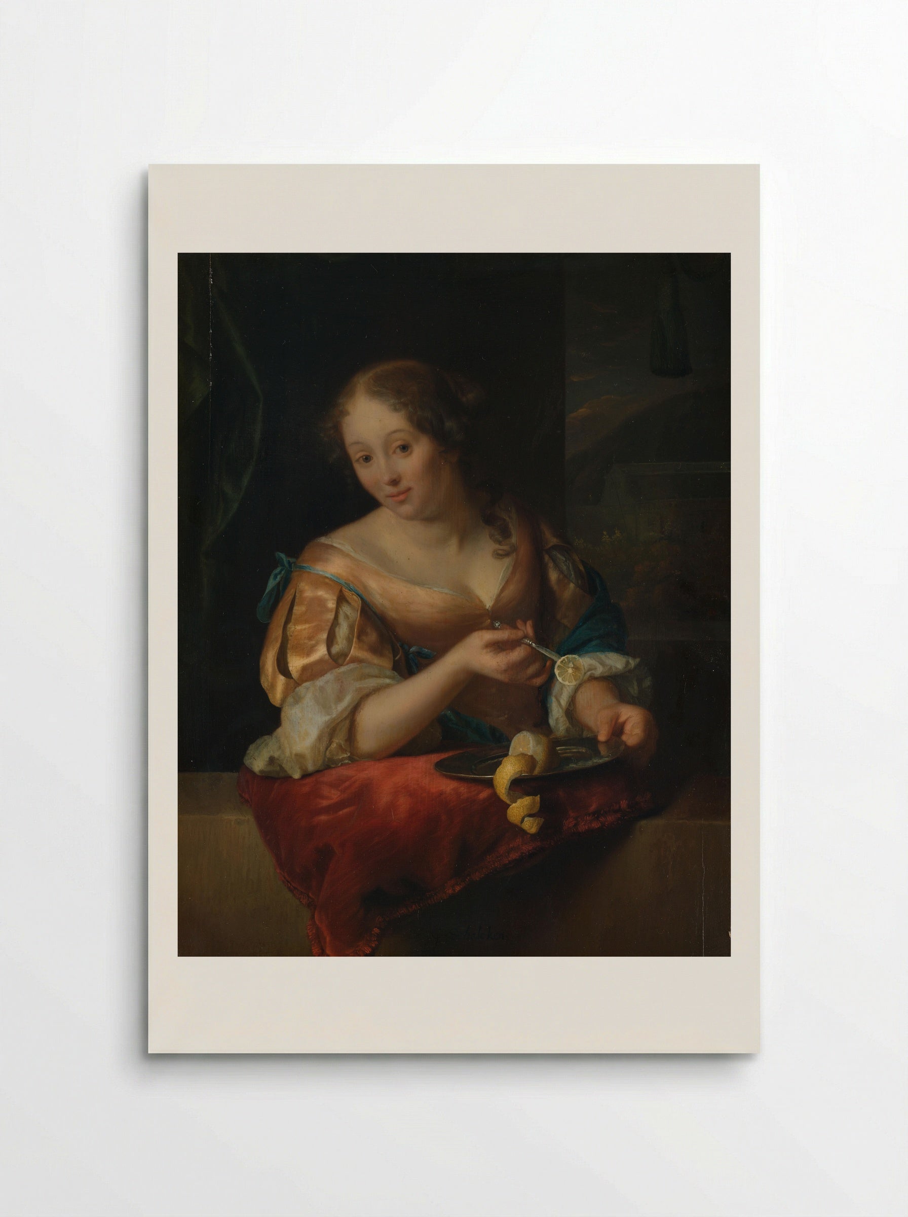 Jonge vrouw met citroen - Godfried Schalcken - Poster