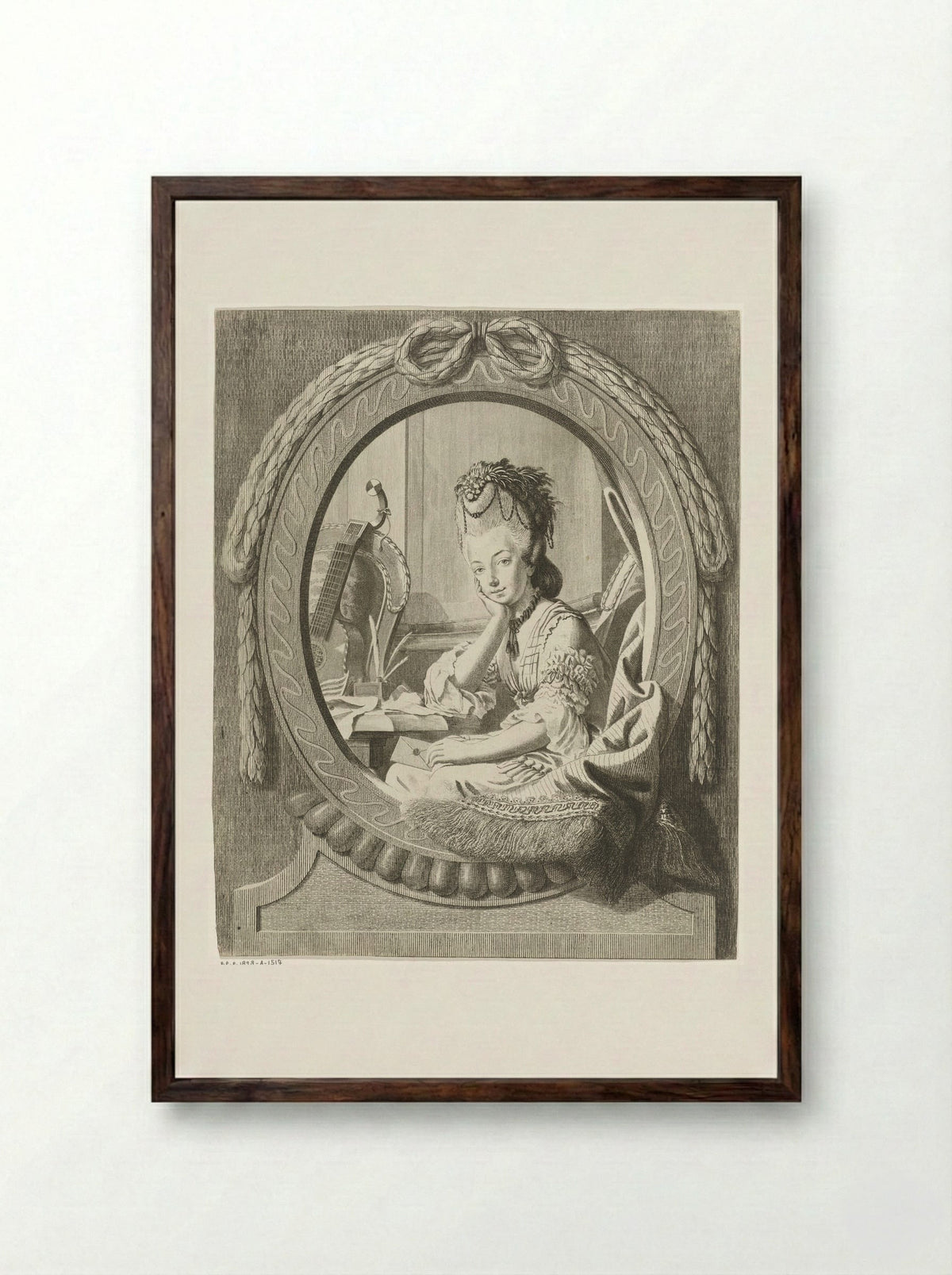 Jonge vrouw met een brief - Theodorus de Roode - Framed Print Dark Wood