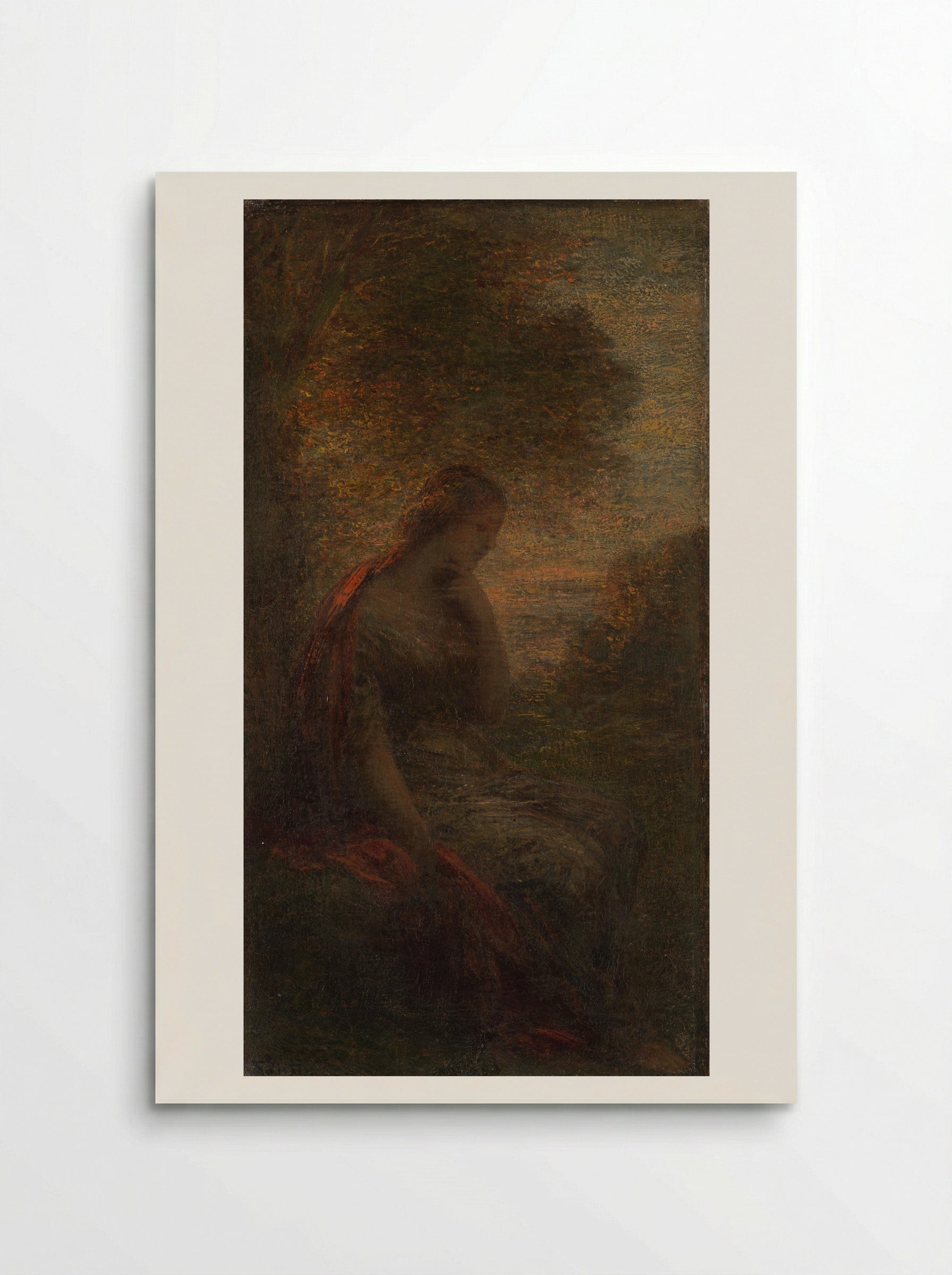 Jonge vrouw onder een boom bij zonsondergang, genaamd 'Herfst' - Henri Fantin-Latour - Poster