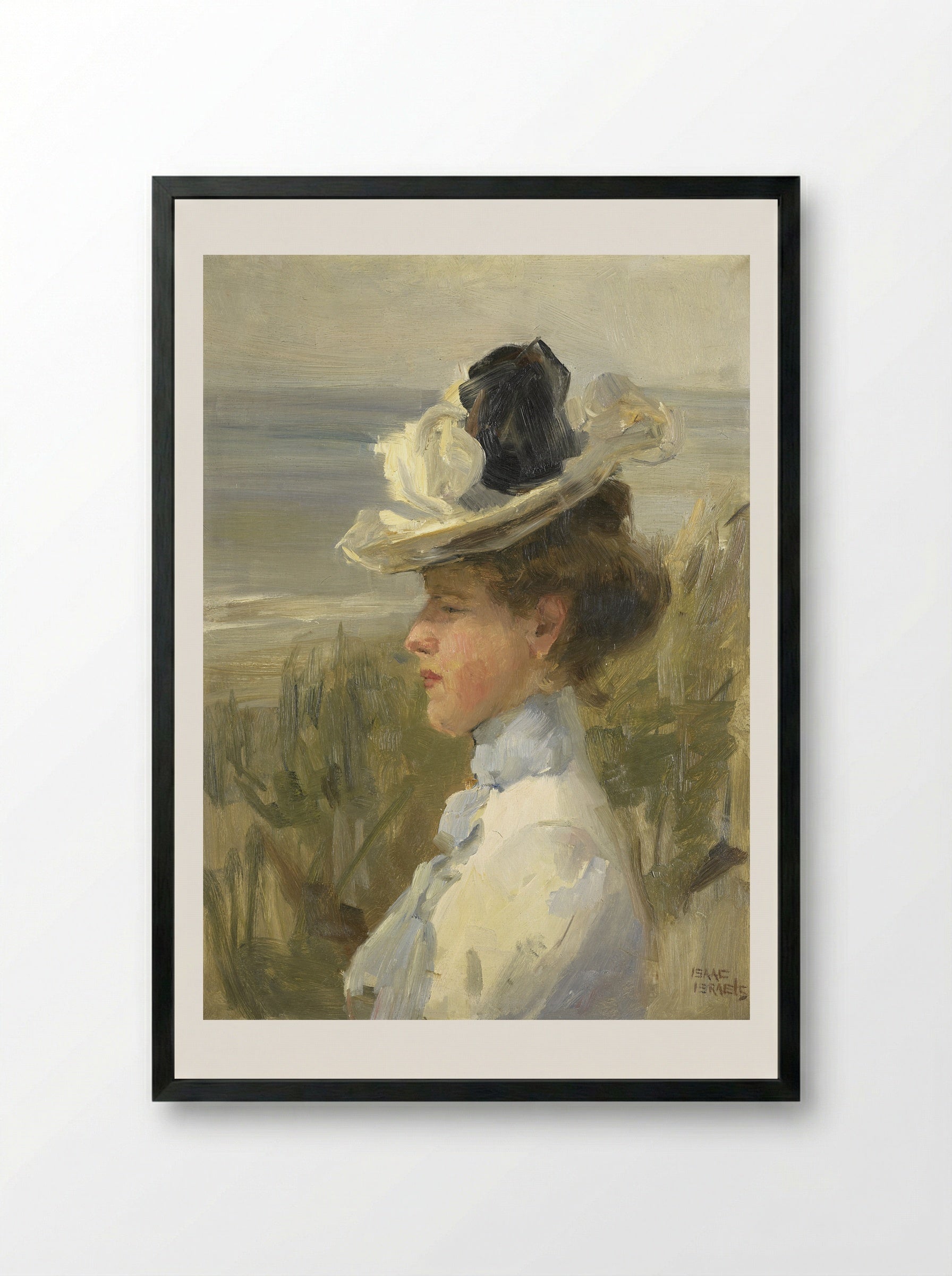 Jonge vrouw, uitkijkend over zee - Isaac Israels - Framed Print Black