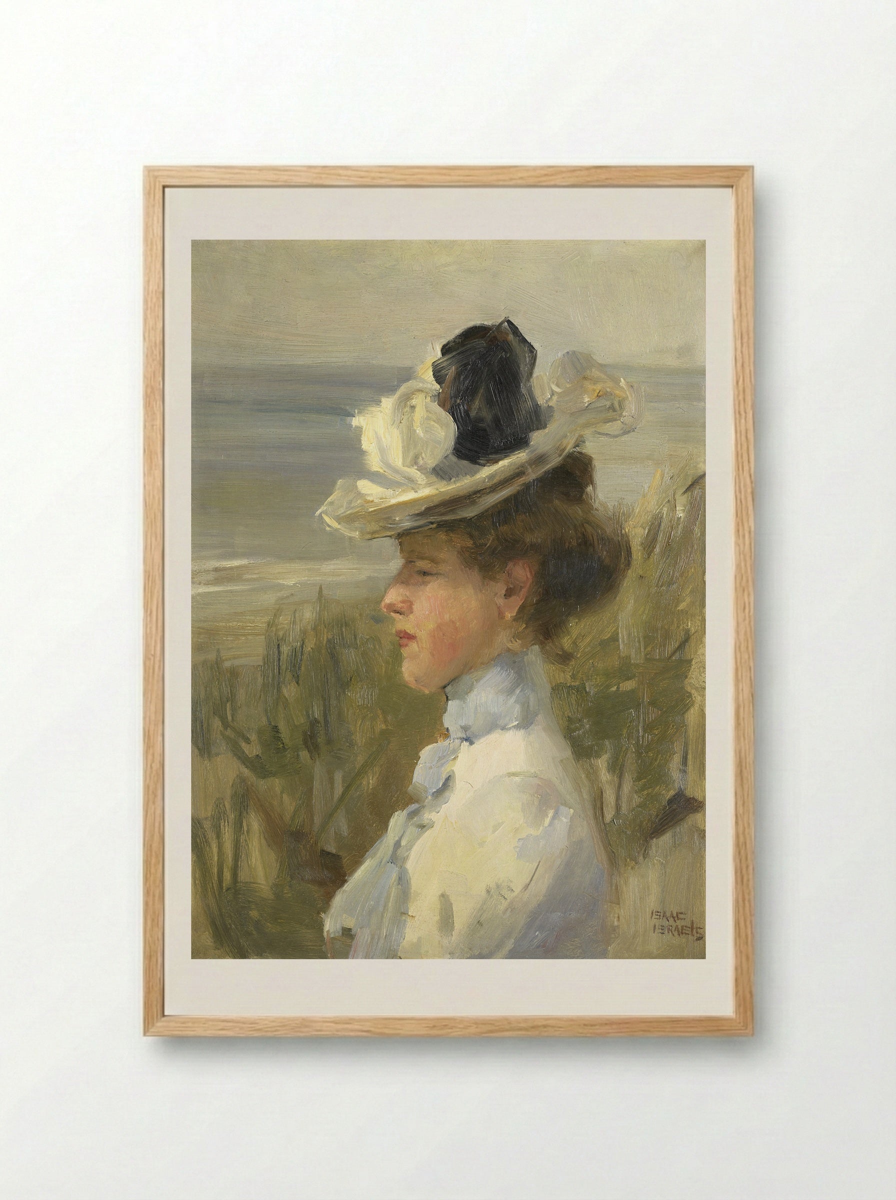 Jonge vrouw, uitkijkend over zee - Isaac Israels - Framed Print Wood