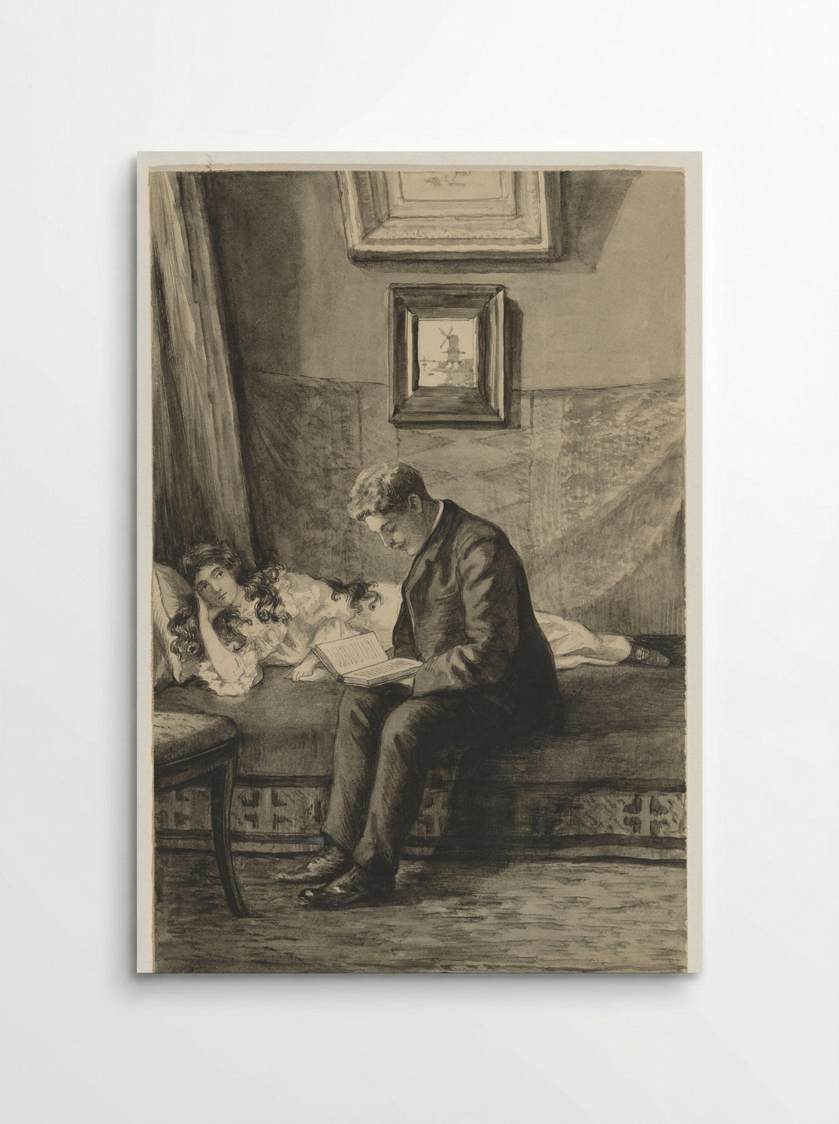 Jongeman leest meisje voor - Anna Maria Kruijff - Poster