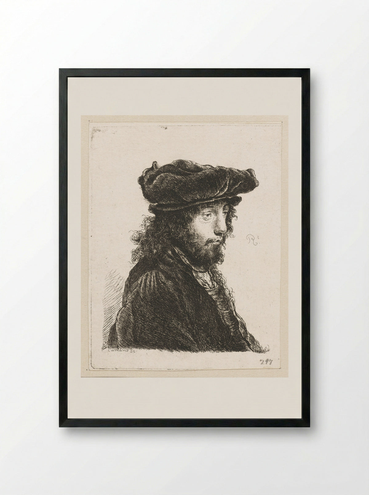 Jongeman met baard en pet - Constantino Cumano - Framed Print Black