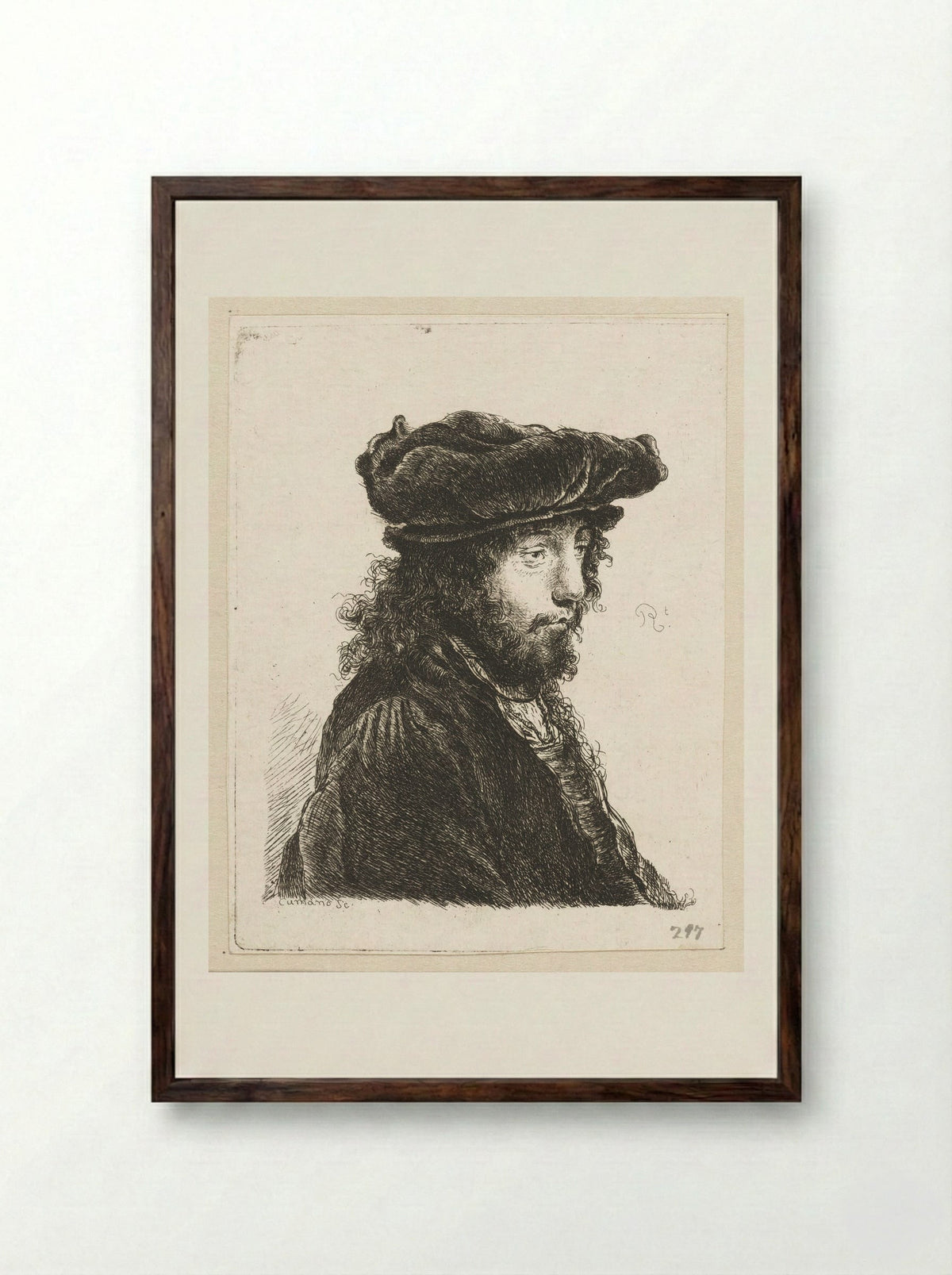 Jongeman met baard en pet - Constantino Cumano - Framed Print Dark Wood