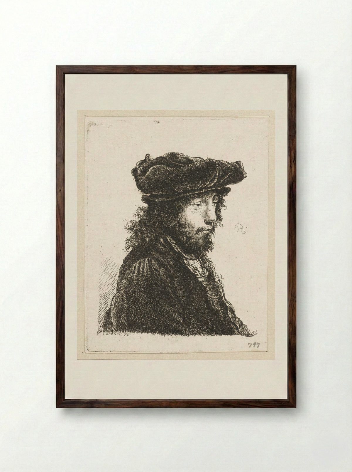 Jongeman met baard en pet - Constantino Cumano - Framed Print Dark Wood