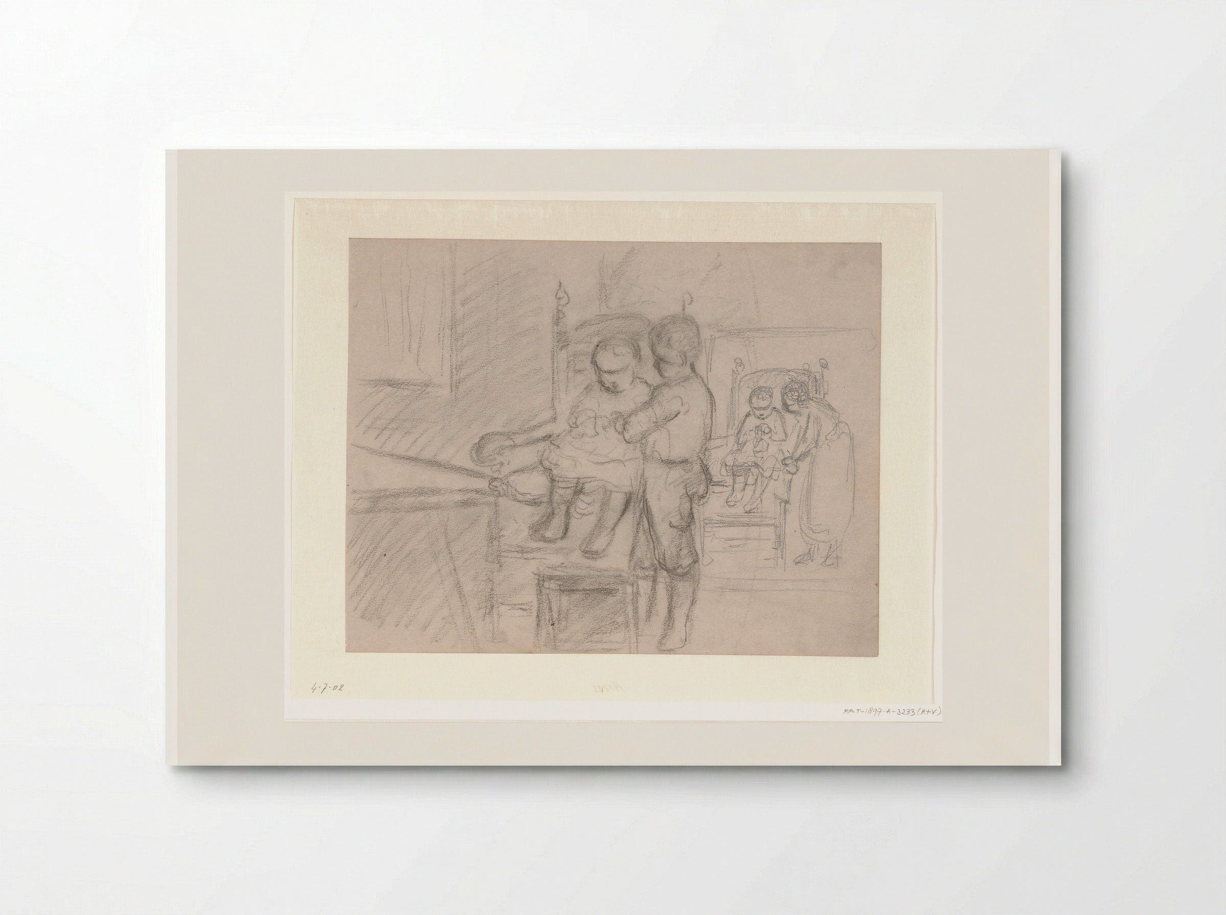 Jongen en meisje bij leunstoelen met kleine kinderen - Hendrik Valkenburg - Poster