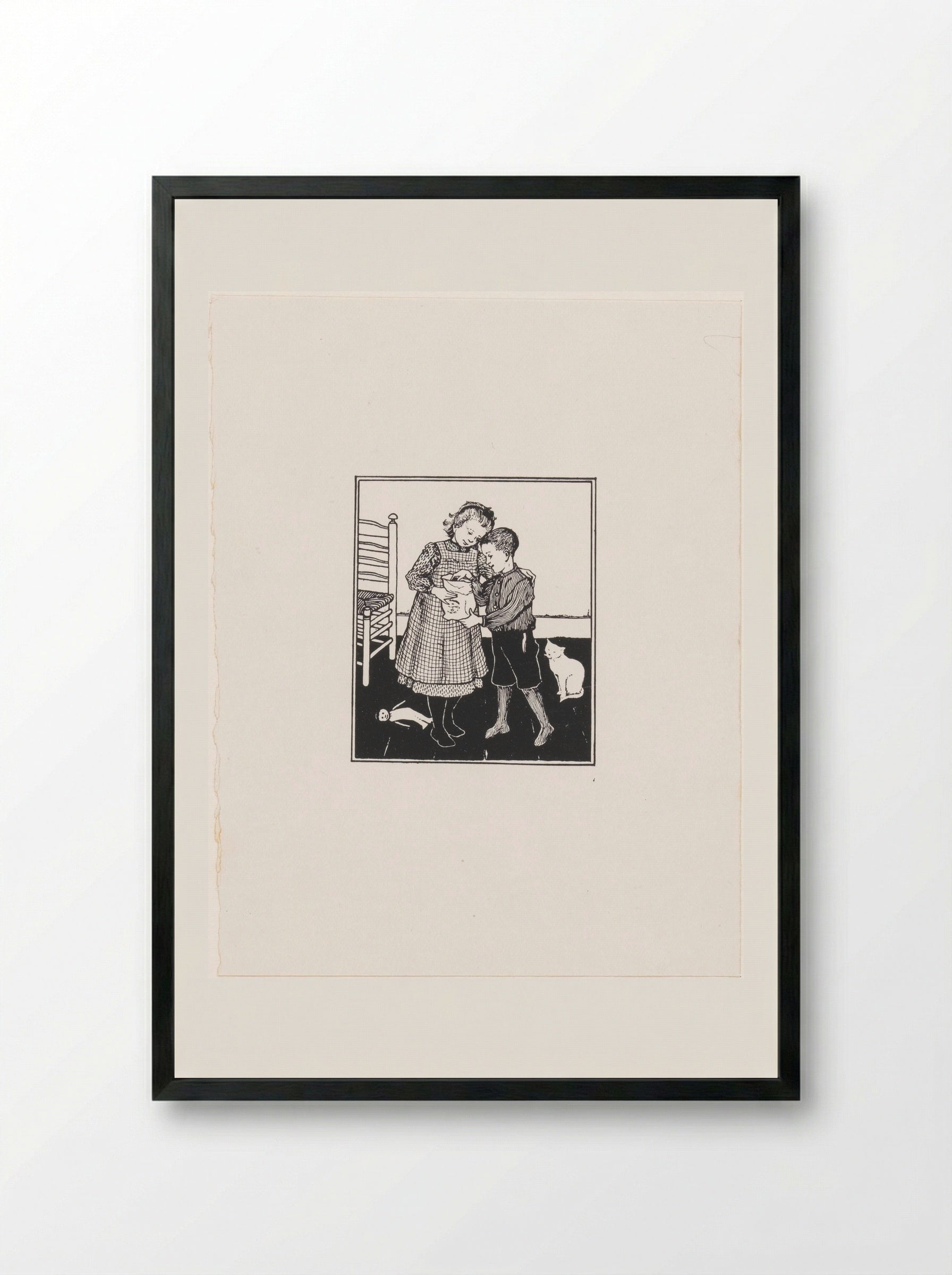 Jongen en meisje met een zak - Julie de Graag - Framed Print Black