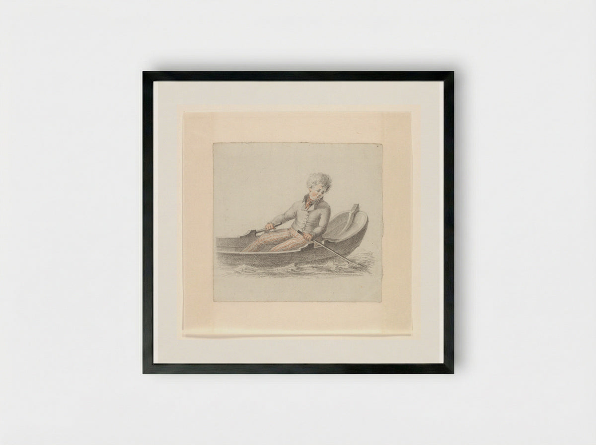 Jongen in een roeiboot - Johannes van Reijn - Framed Print Black