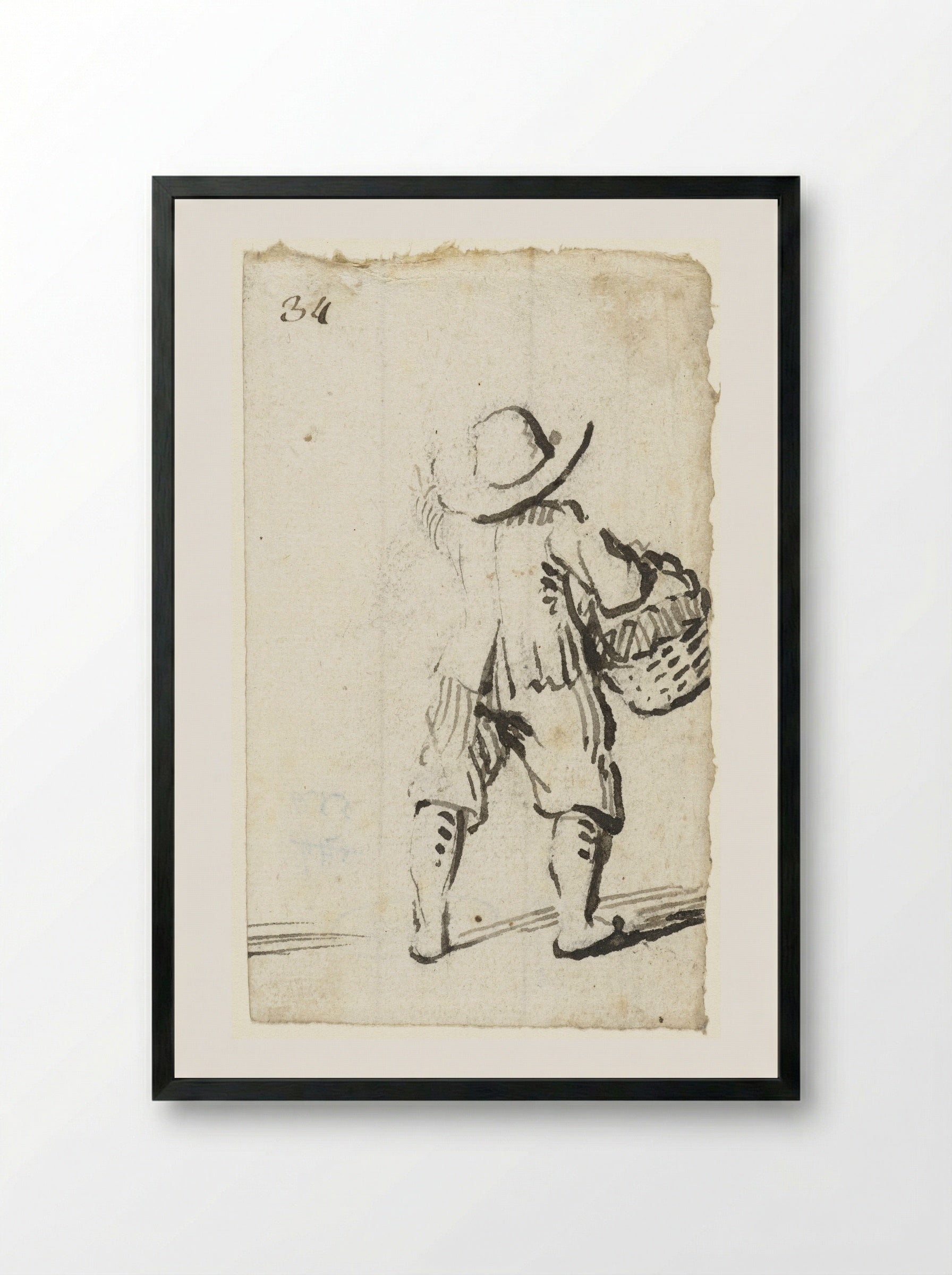 Jongen met een mand aan zijn arm - Harmen ter Borch - Framed Print Black