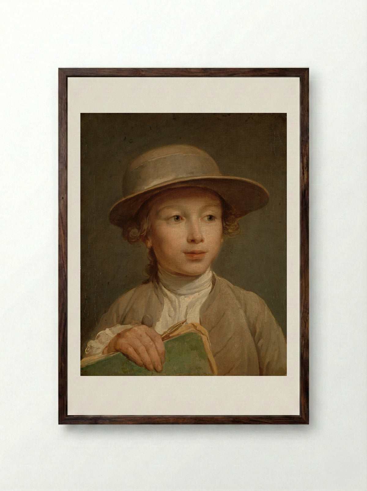 Jongen met een tekenboek - Nicolas Bernard Lépicié - Framed Print Dark Wood
