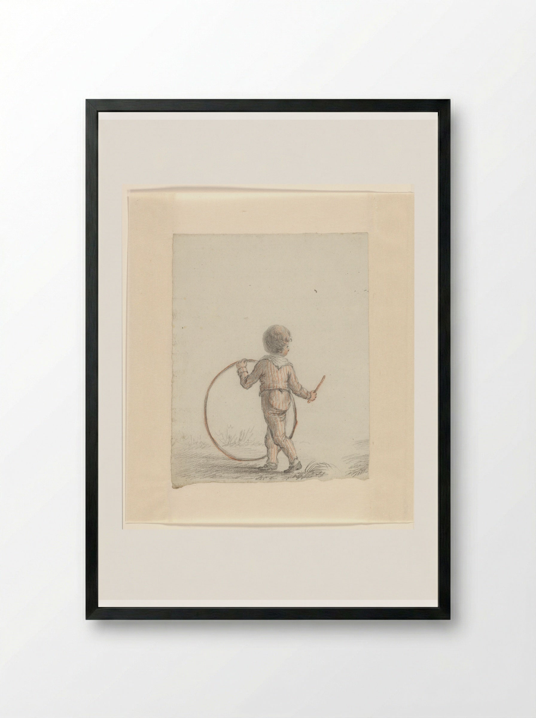 Jongen met hoepel (Boy with Hoop) - Johannes van Reijn - Framed Print Black