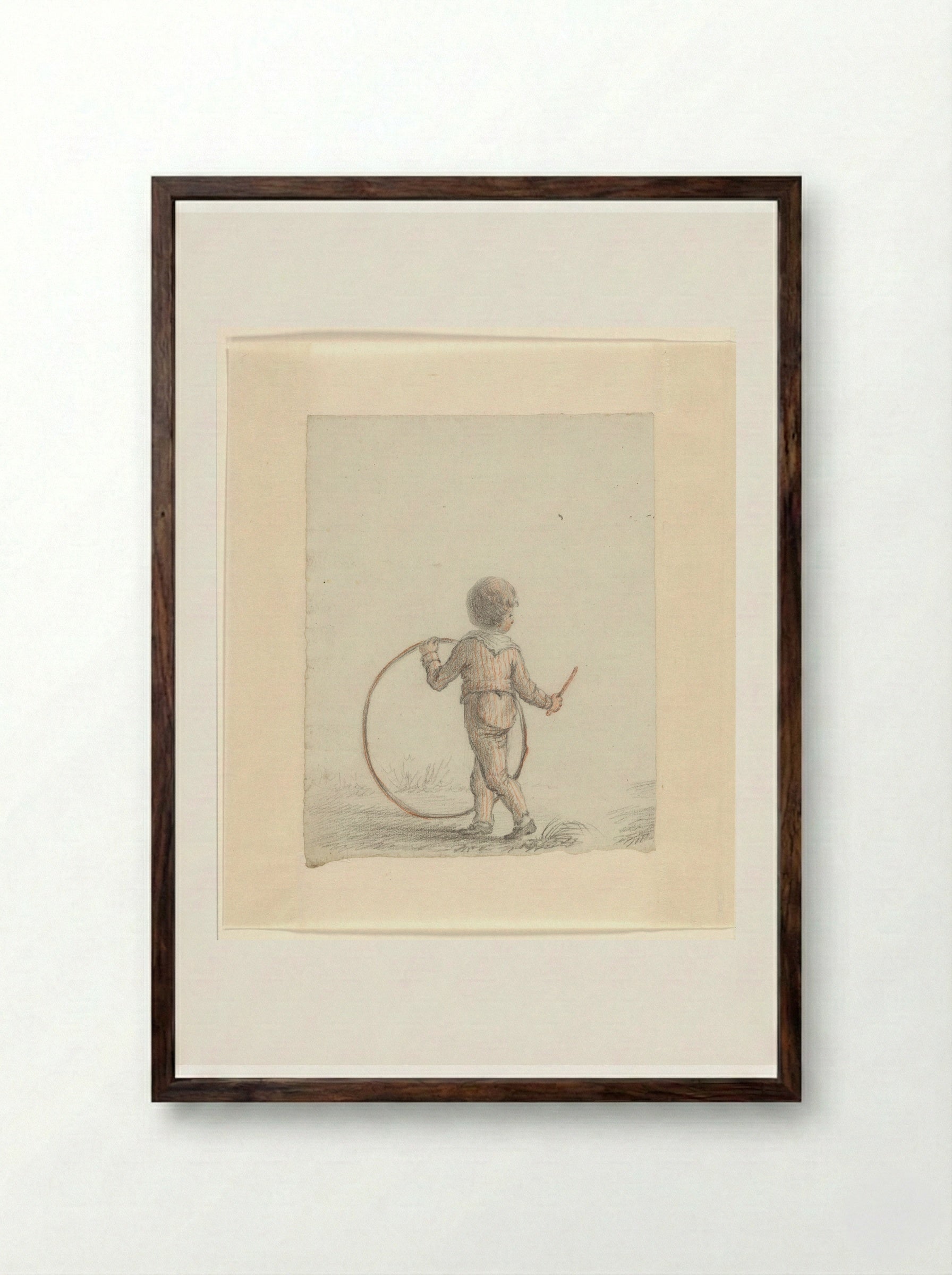 Jongen met hoepel (Boy with Hoop) - Johannes van Reijn - Framed Print Dark Wood