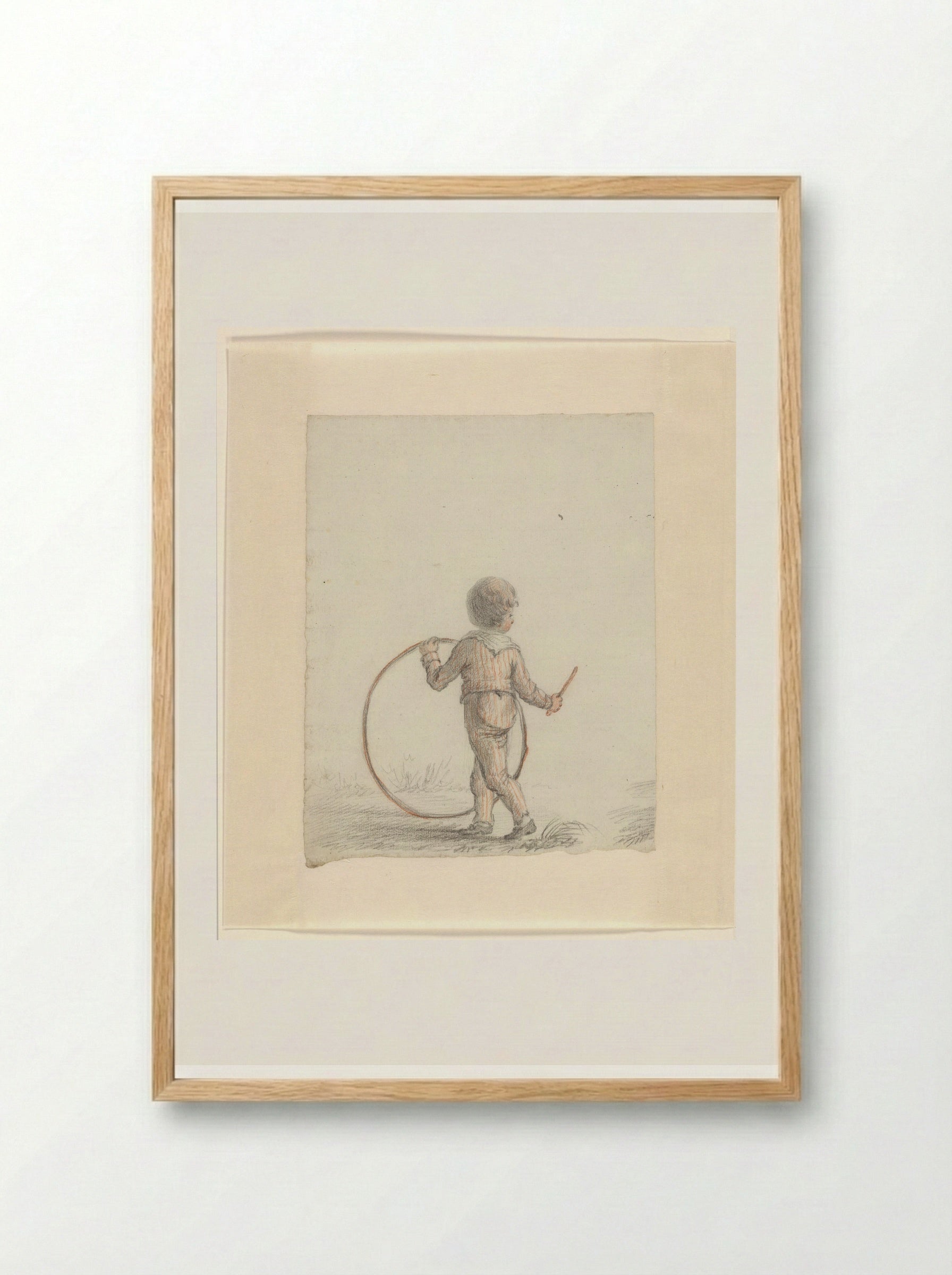 Jongen met hoepel (Boy with Hoop) - Johannes van Reijn - Framed Print Wood