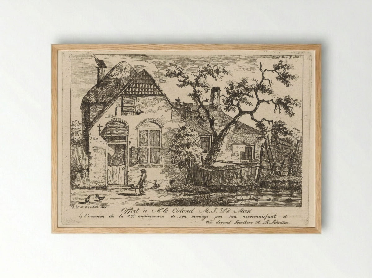 Jongen met hoepel bij een boerderij - Hendrik Marcus Schouten - Framed Print Wood