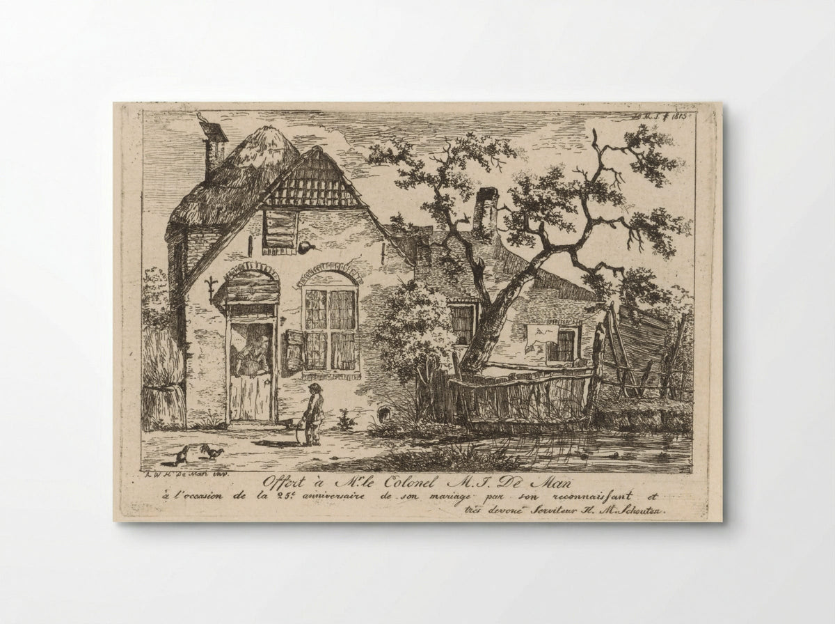 Jongen met hoepel bij een boerderij - Hendrik Marcus Schouten - Poster