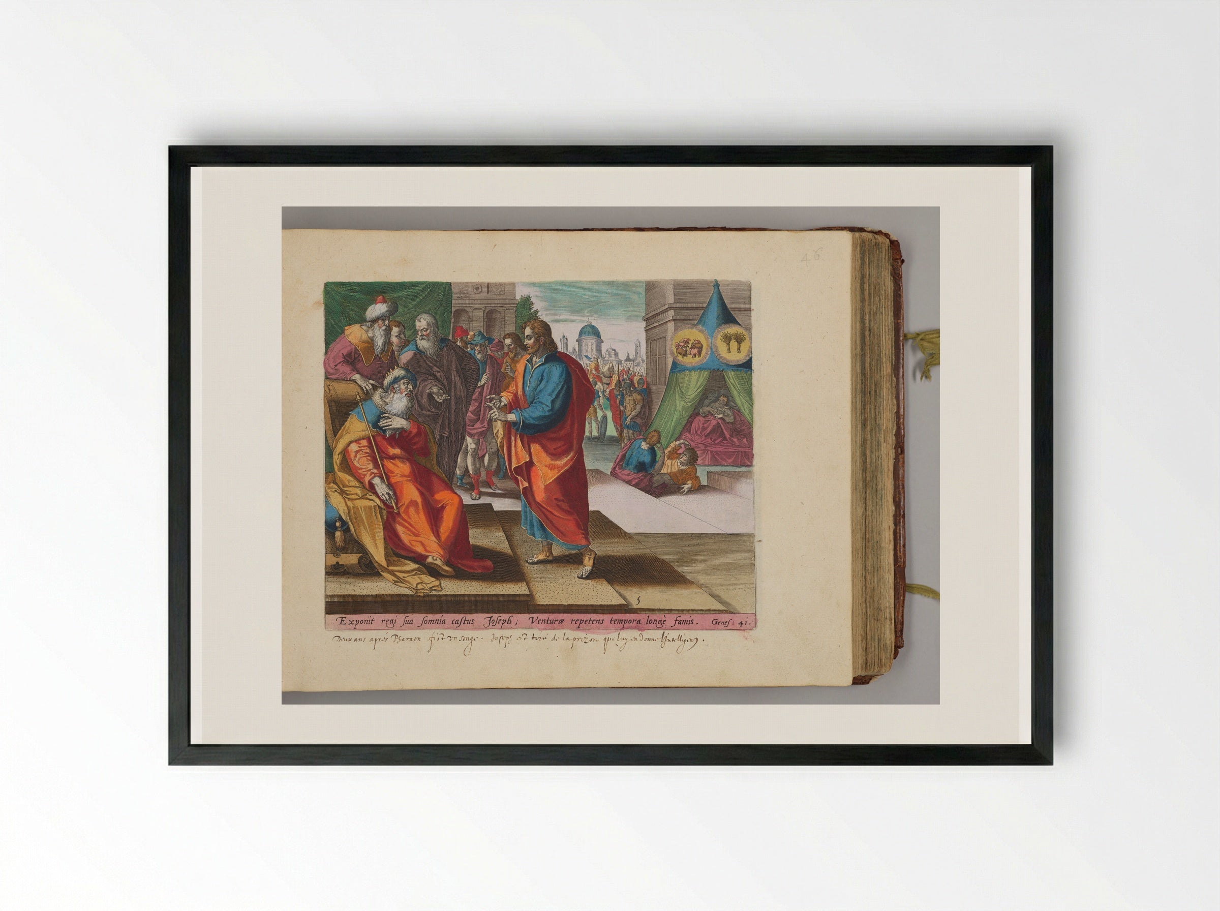 Joseph Explaining Pharaoh's Dreams - Hans Collaert the Elder - Framed Print Black
