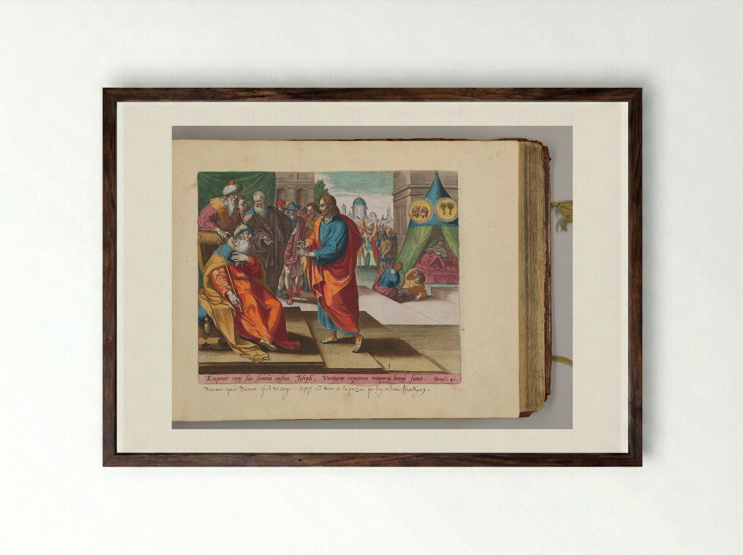 Joseph Explaining Pharaoh's Dreams - Hans Collaert the Elder - Framed Print Dark Wood