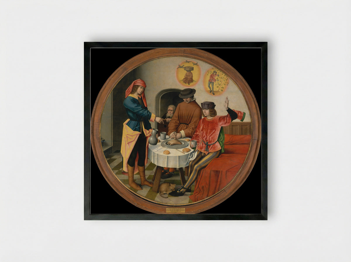 Joseph Interpreting the Dreams of His Fellow Prisoners - Master of the Story of Joseph - Framed Print Black