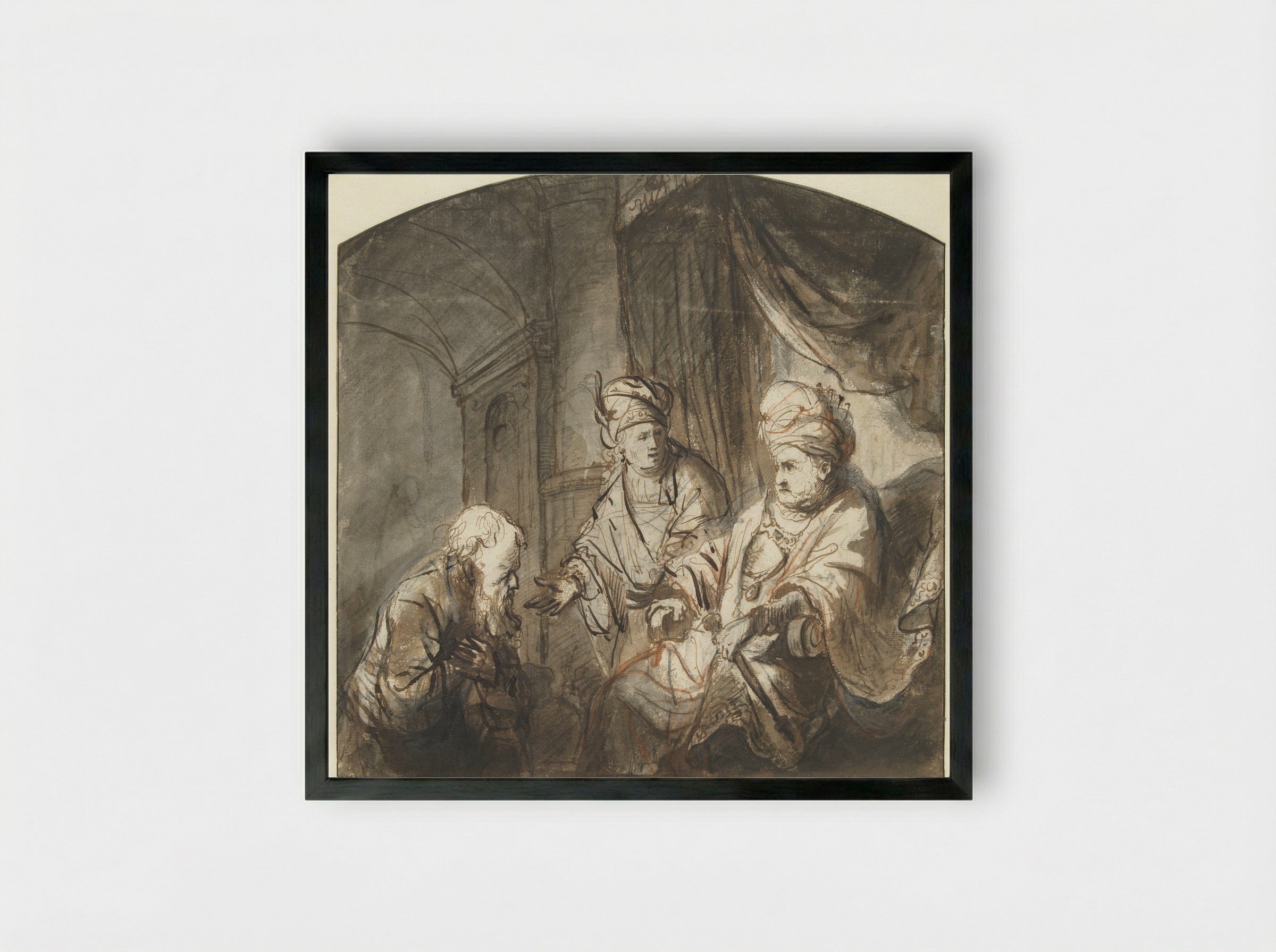 Joseph Presenting His Father to Pharaoh - Ferdinand Bol - Framed Print Black