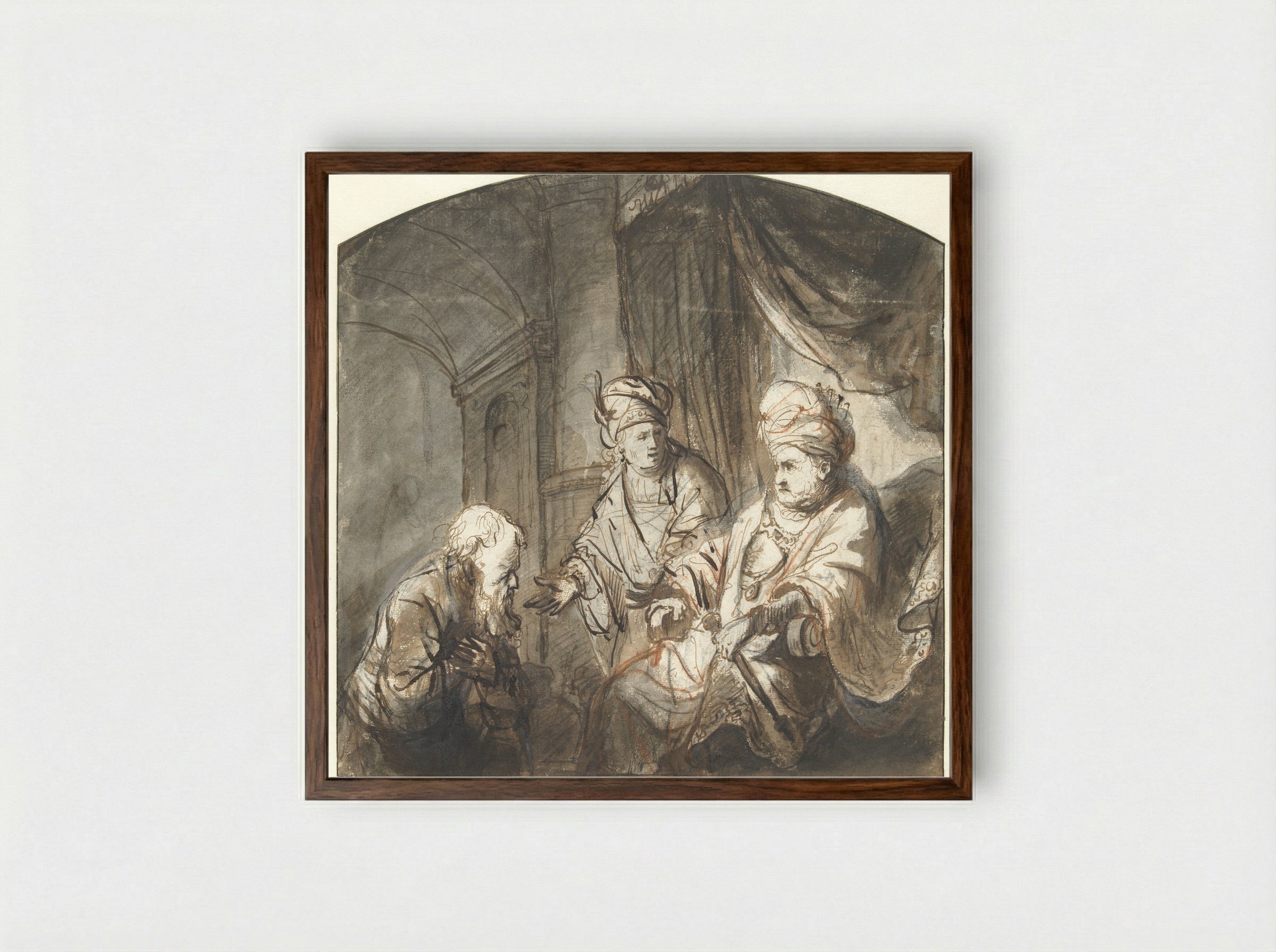 Joseph Presenting His Father to Pharaoh - Ferdinand Bol - Framed Print Dark Wood