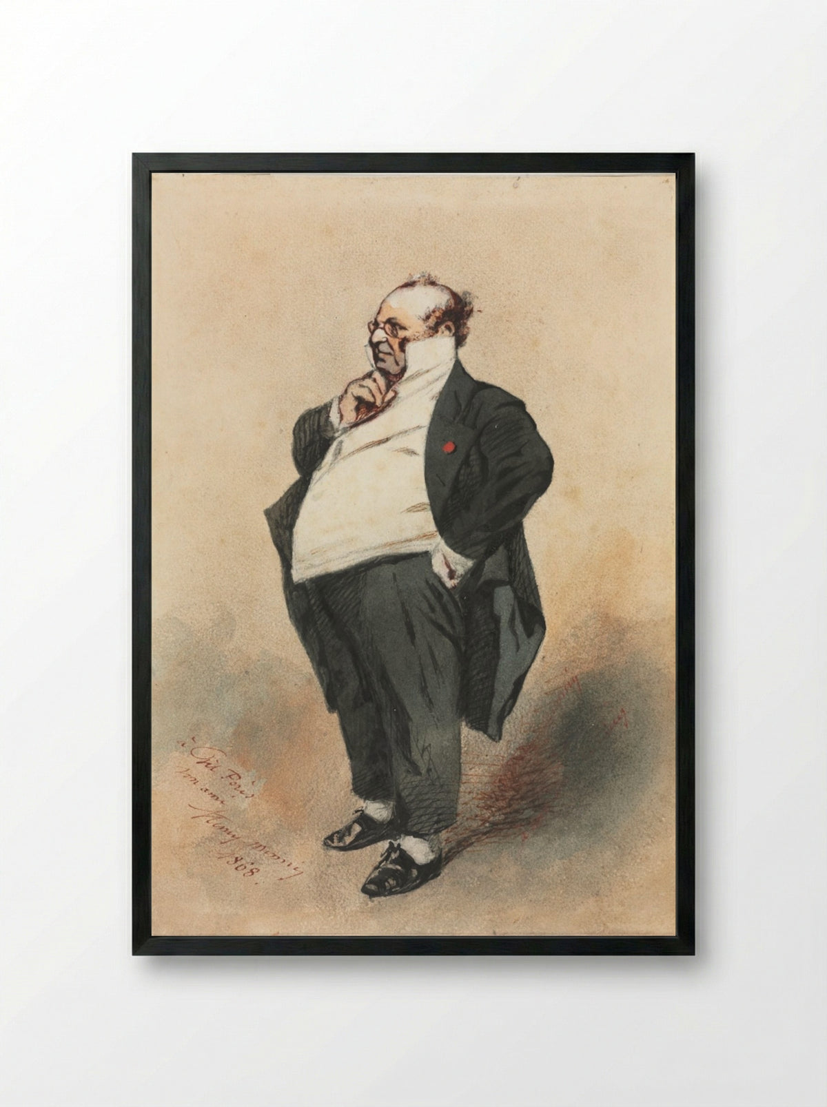 Joseph Prud'homme Standing - Henry Bonaventure Monnier - Framed Print Black