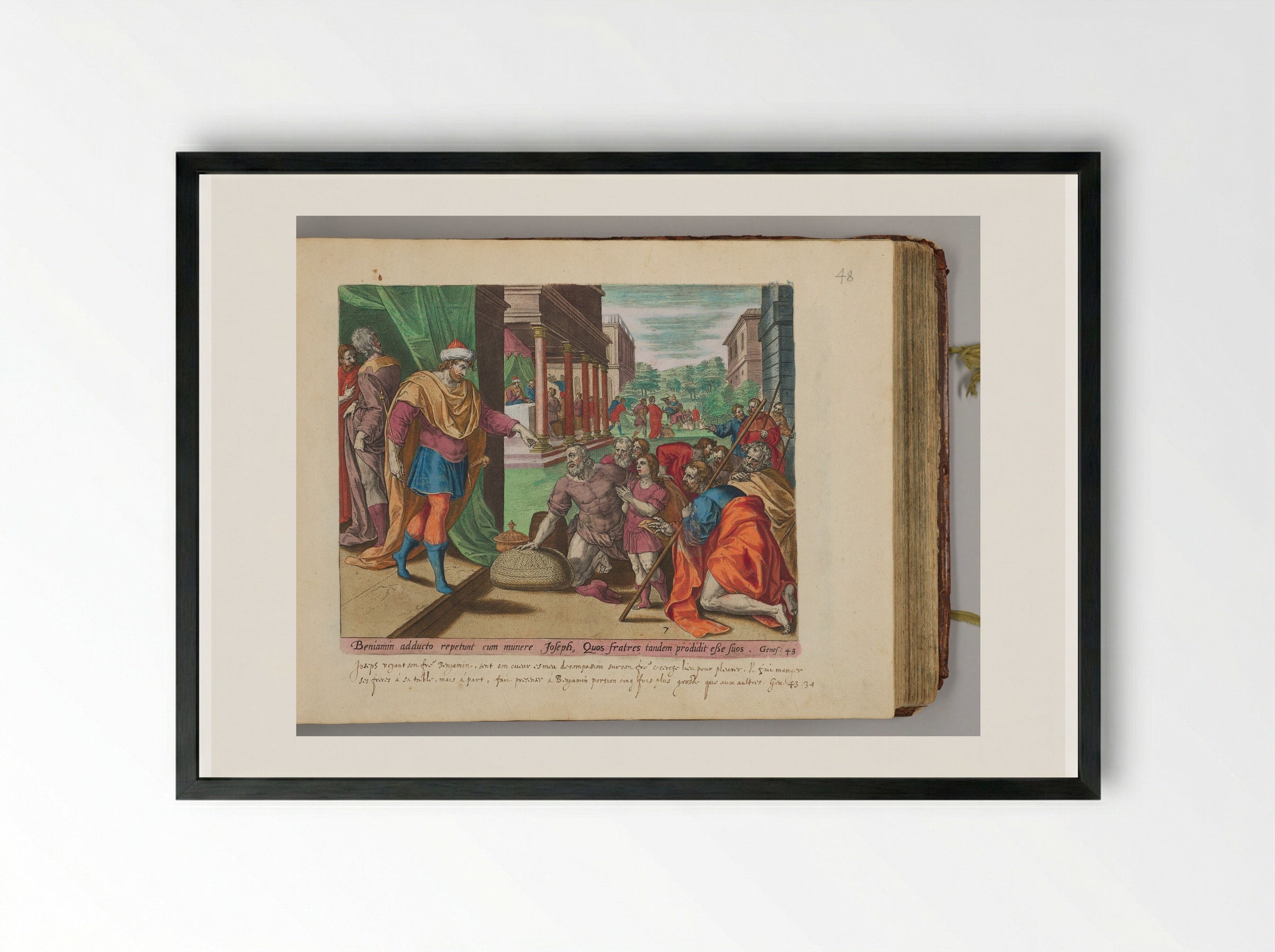 Joseph Receives His Brothers and Benjamin - Hans Collaert the Elder - Framed Print Black