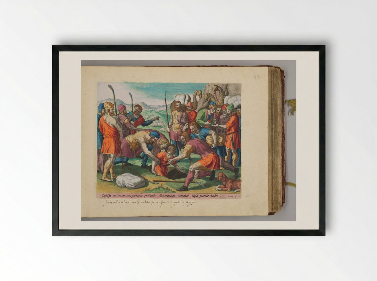 Joseph Sold by His Brothers - Johann Sadeler I - Framed Print Black