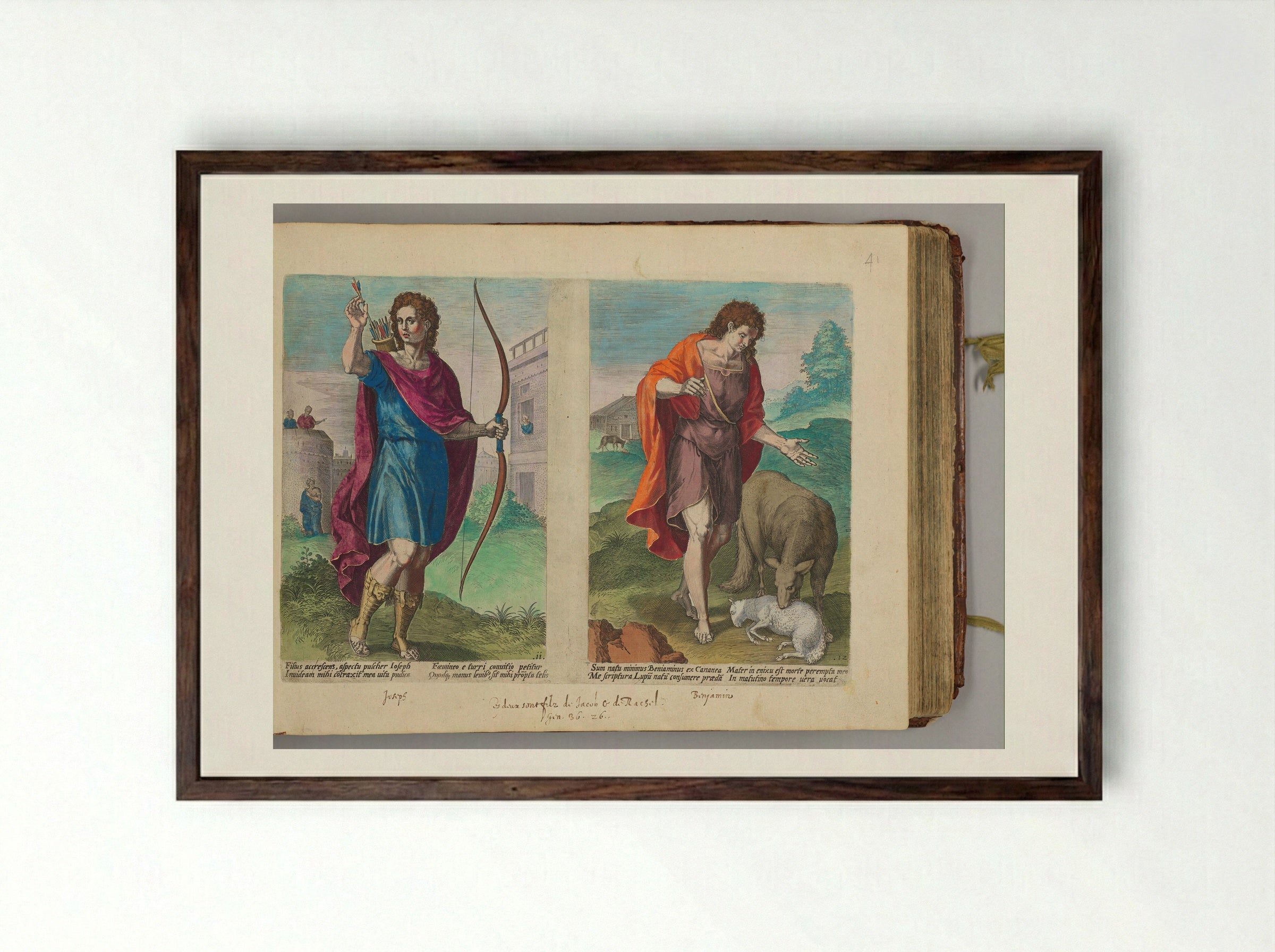 Joseph and Benjamin - Johann Sadeler I - Framed Print Dark Wood