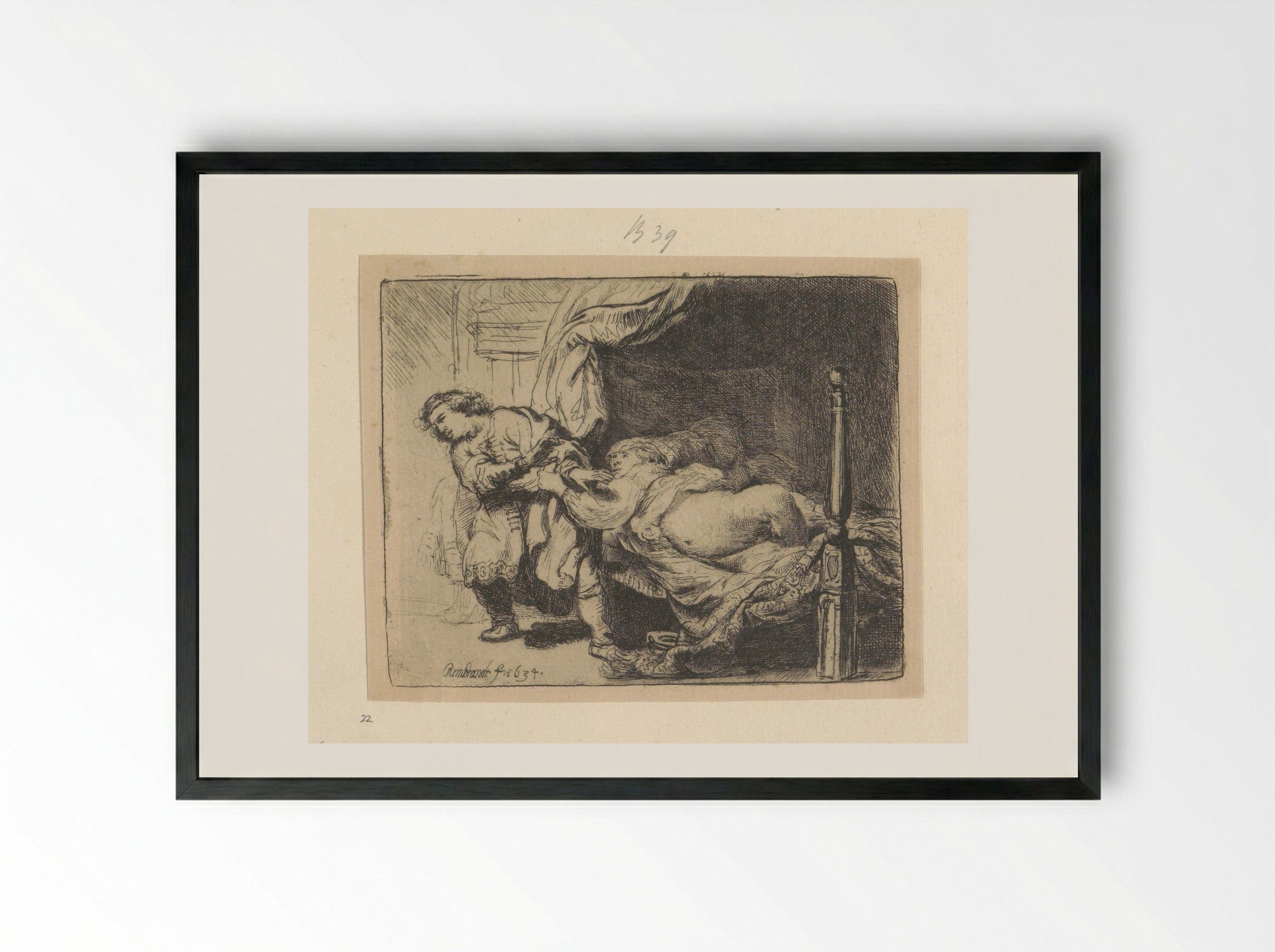 Joseph and Potiphar's Wife - Henry Louis Basan - Framed Print Black